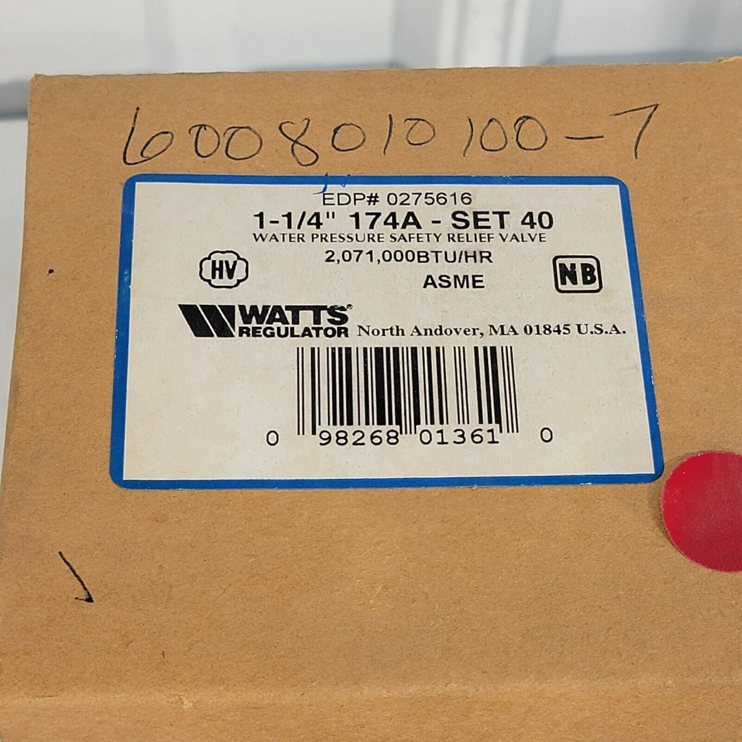 Watts 0275616 174A-040 1-1/4" Bronze Boiler Pressure Relief Valve 40LB M1