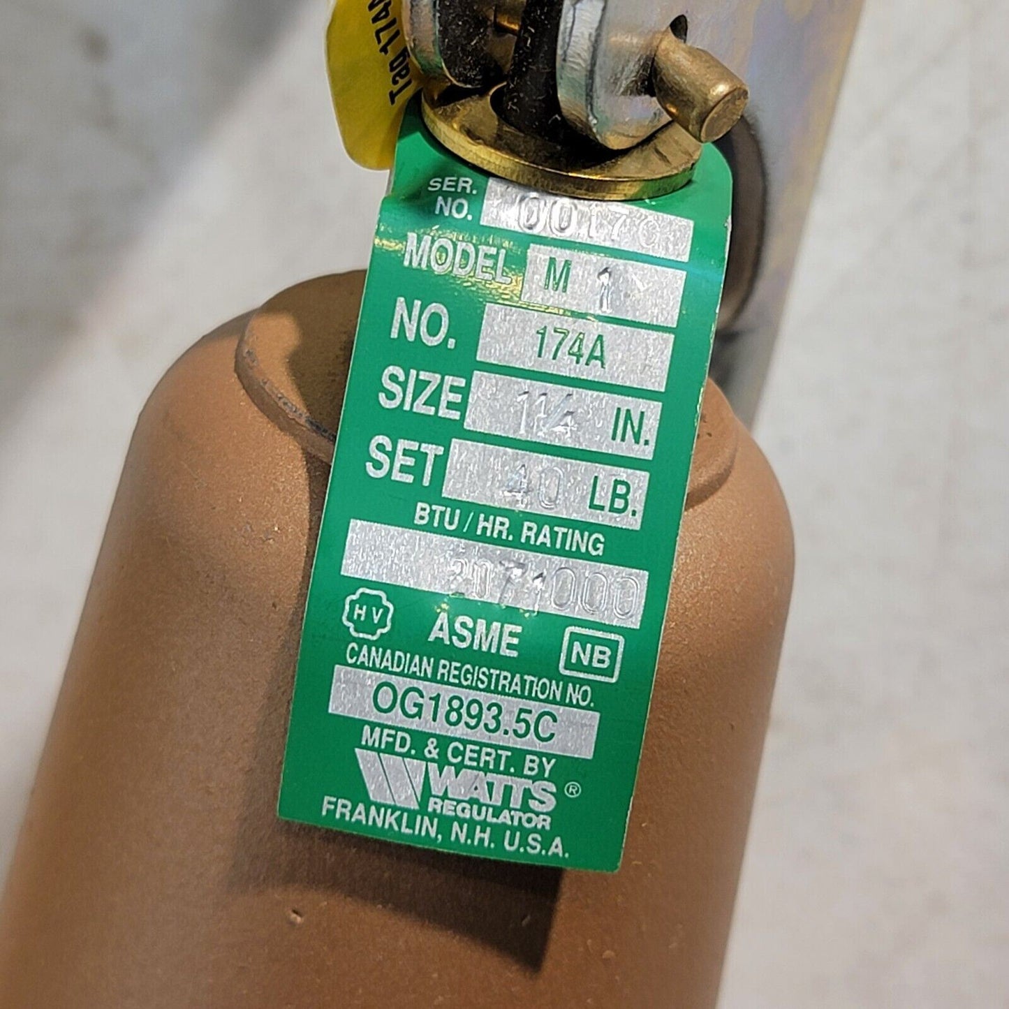 Watts 0275616 174A-040 1-1/4" Bronze Boiler Pressure Relief Valve 40LB M1