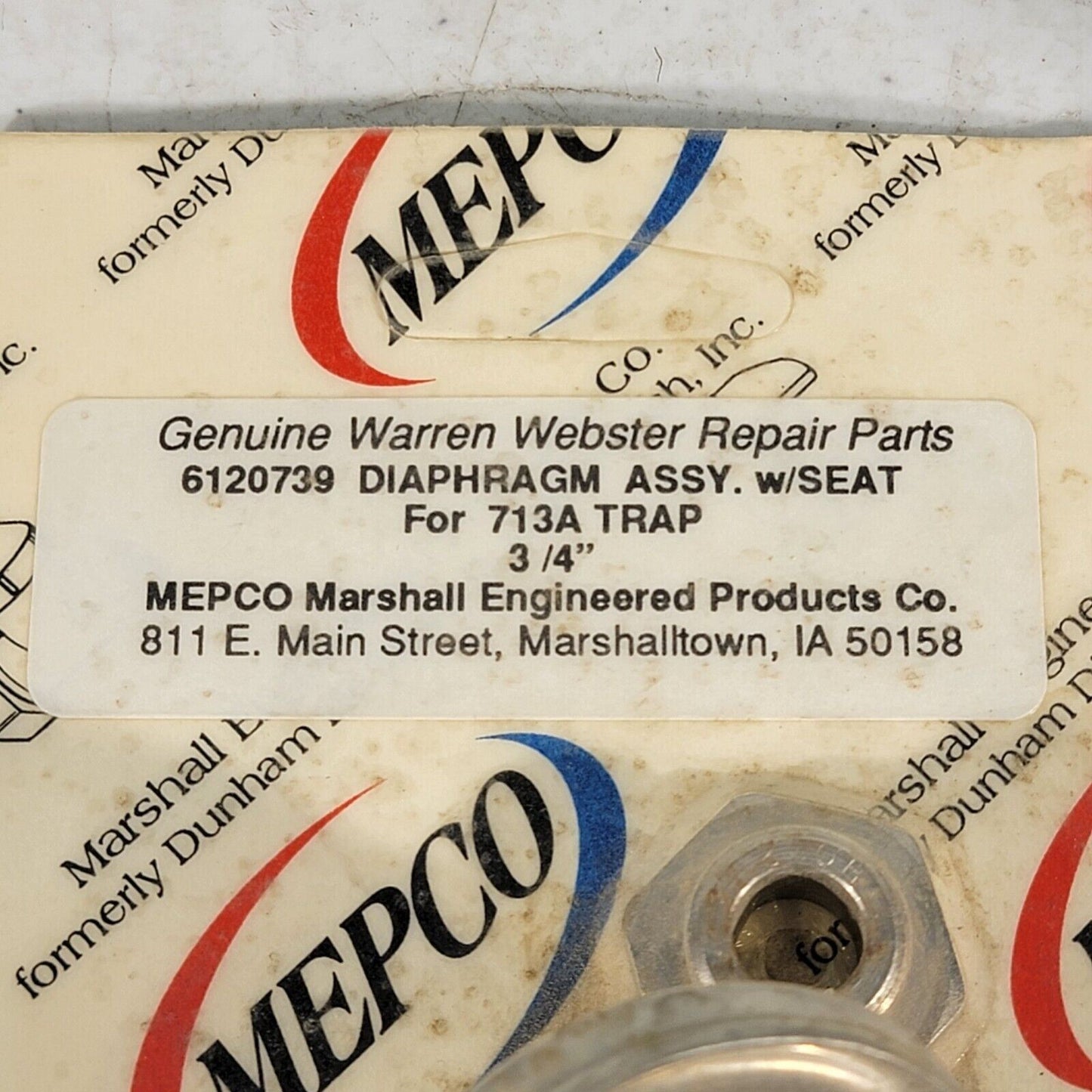 Genuine Warren Webster 6120739 Diaphragm Assembly w/ Seat For 713A Trap 3/4"