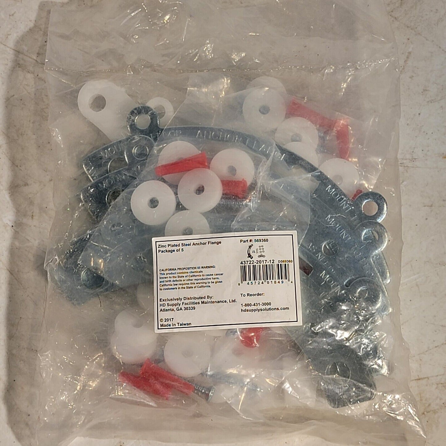 HD Supply 569360 Pack of 5, Toilet Anchor Flange TF-1 Zinc-Plated Steel