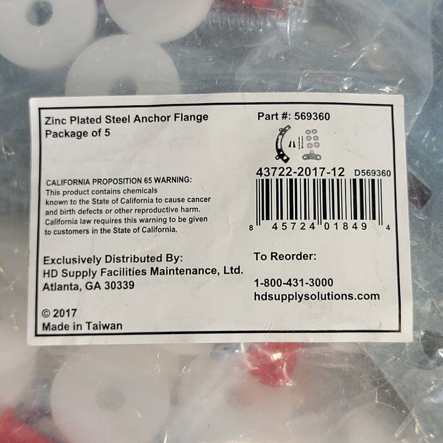 HD Supply 569360 Pack of 5, Toilet Anchor Flange TF-1 Zinc-Plated Steel