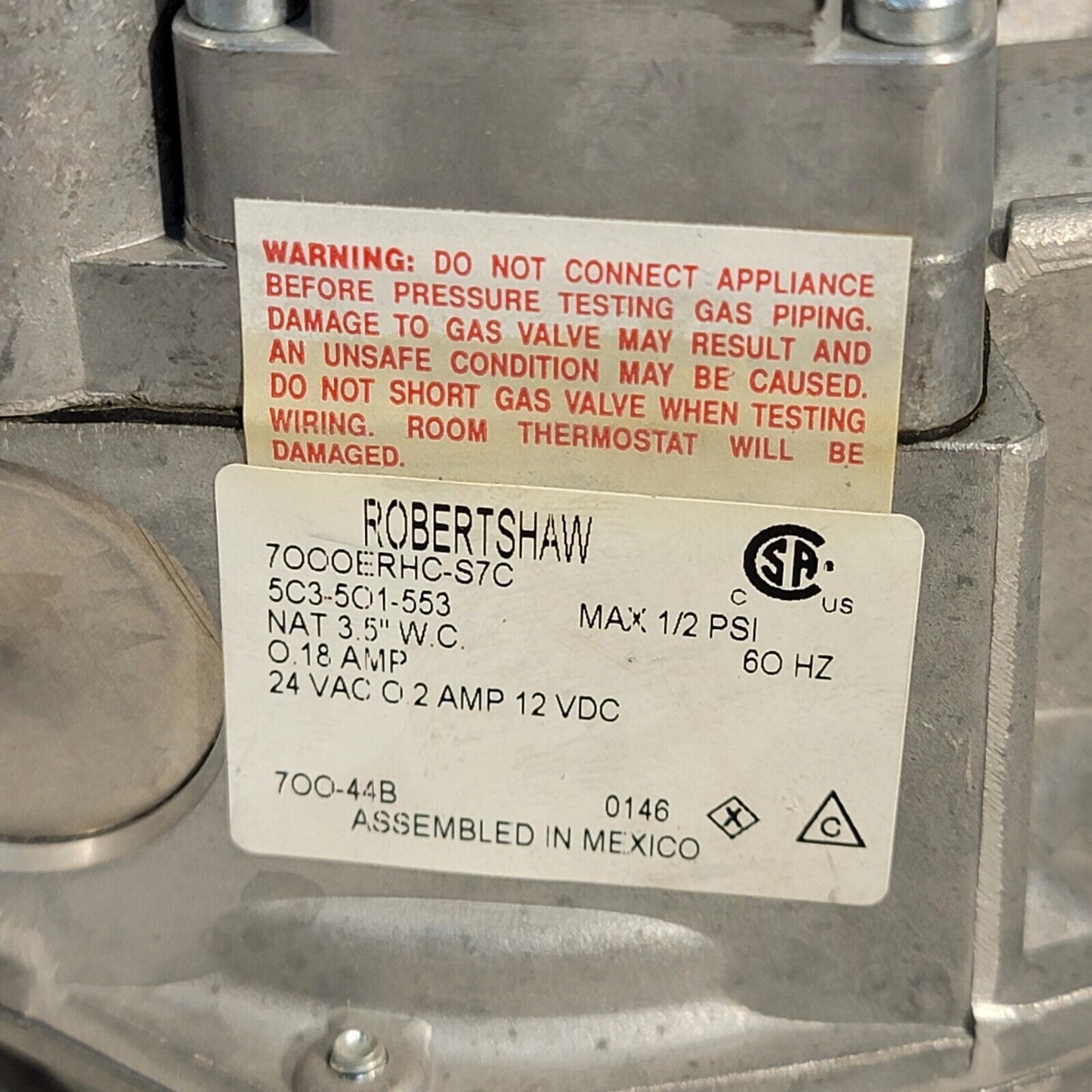 Robertshaw 700-442 Gas Valve 1" in/1" out 7000ERHC-S7C 24V Combination Gas Valve