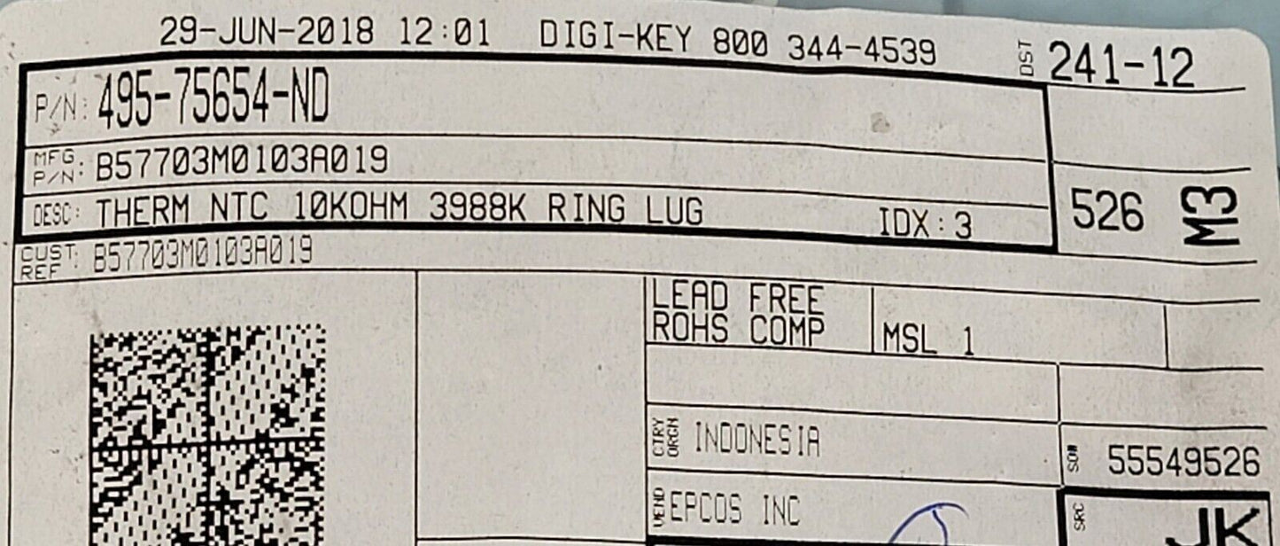 NTC Thermistor 10 kOhm 10k 3988k Ring Lug B57703M0103A019