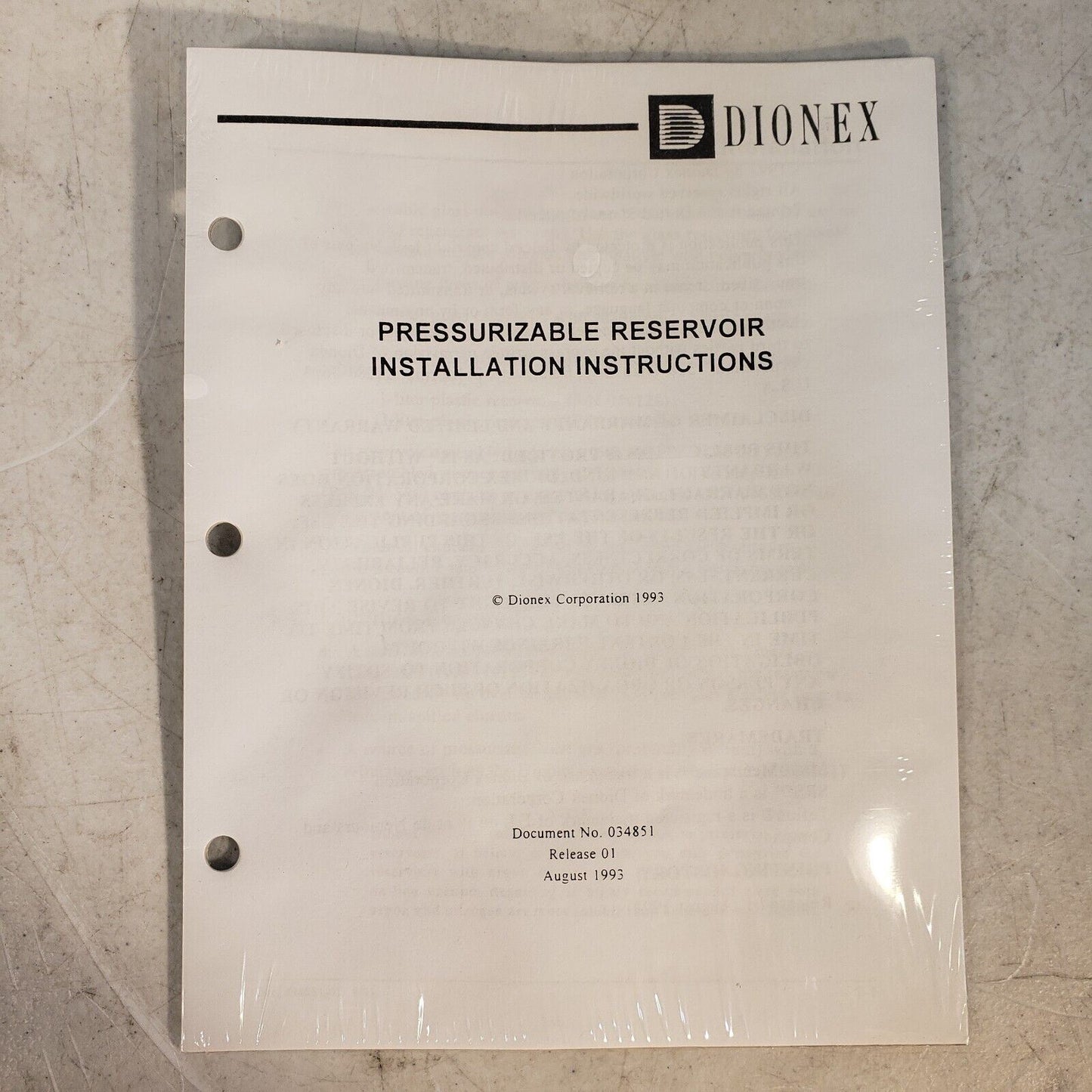 Dionex Pressurizable Reservoir Installation Instructions