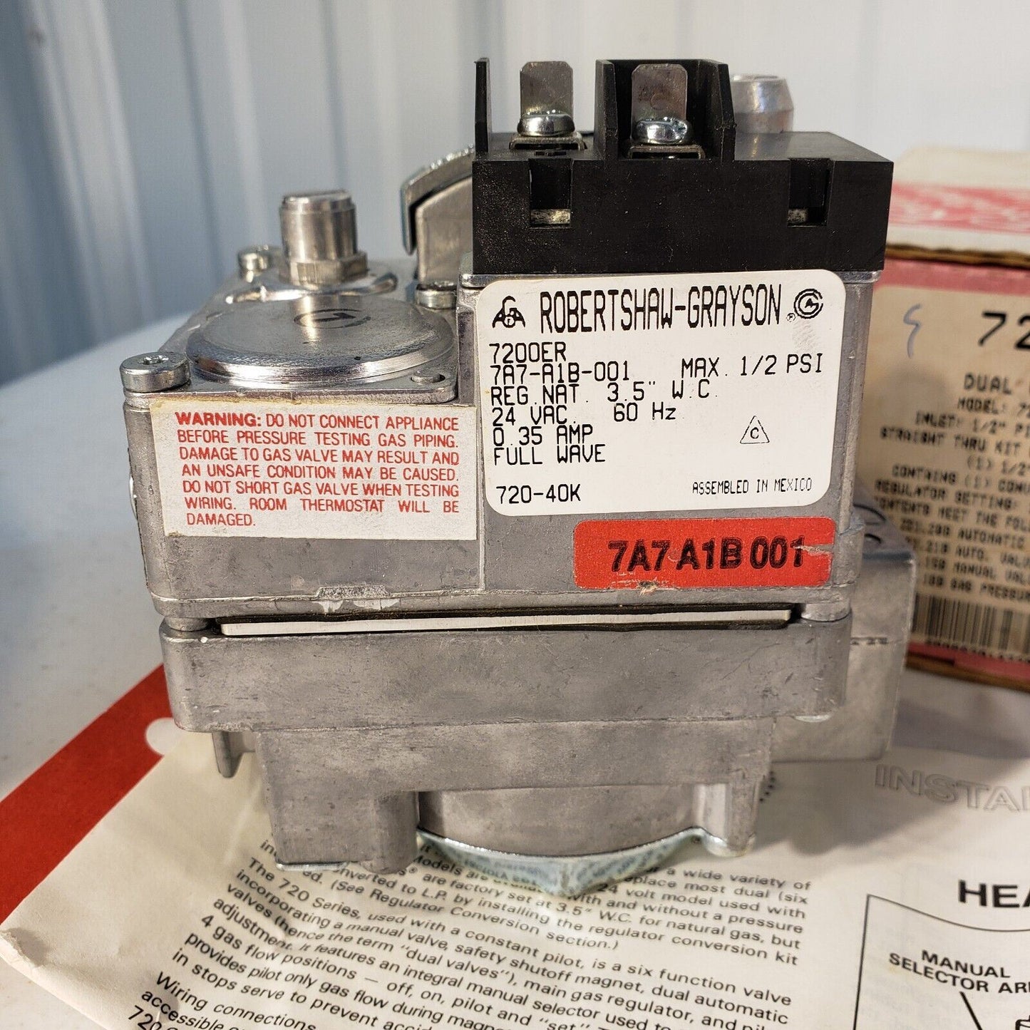 ROBERT SHAW Gas Valve 7200ER 7A7-A18-001 7A7-A1B-001 720-400 Dual Valve Uni Kit
