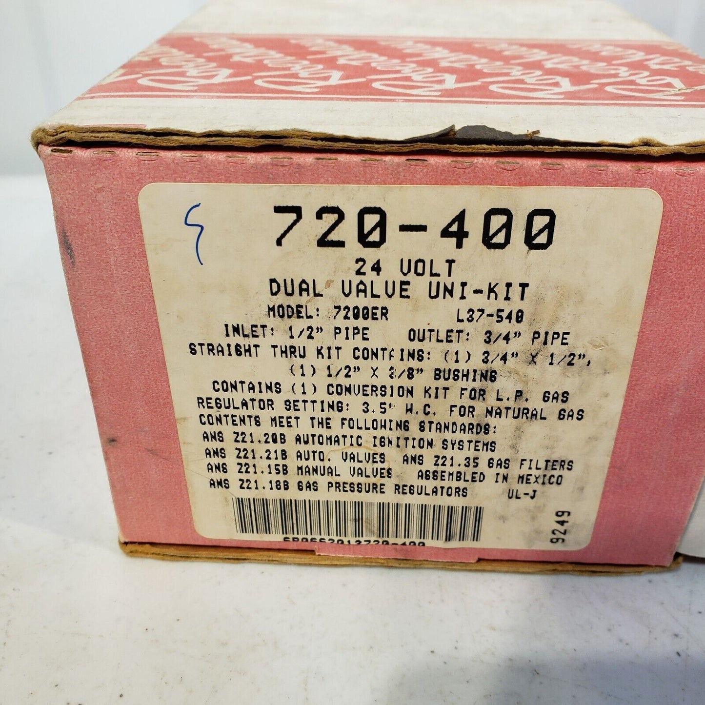 ROBERT SHAW Gas Valve 7200ER 7A7-A18-001 7A7-A1B-001 720-400 Dual Valve Uni Kit