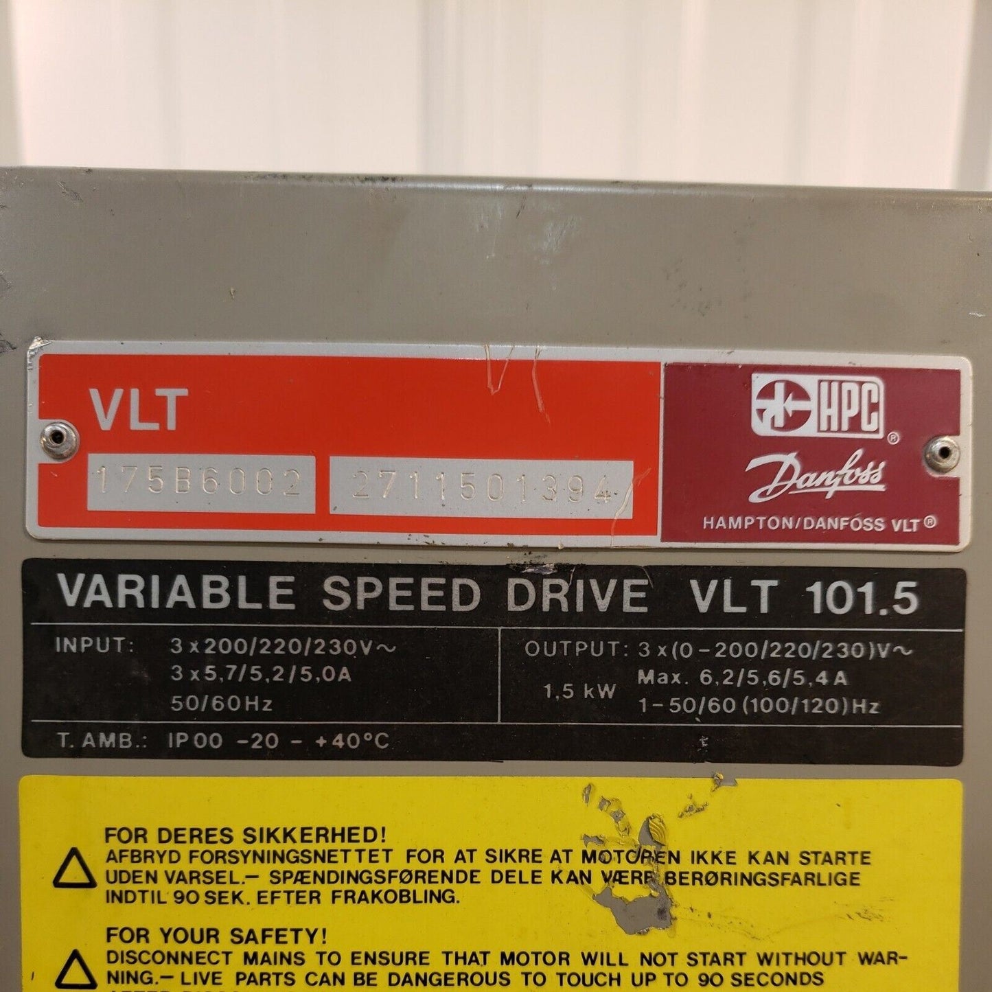 Hampton Danfoss VLT-101.5 175B6002 1.5kW Variable Speed Drive Inverter