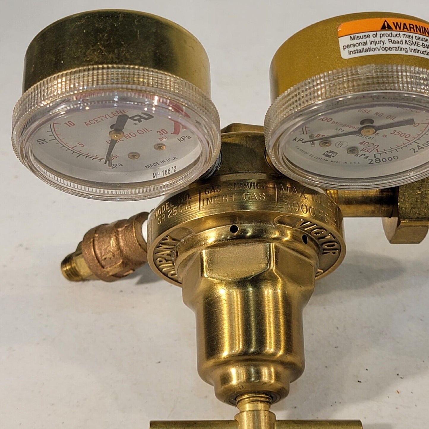 Victor Equipment Pressure Regulator SR250A Max Inlet 3000 PSIG, Max Outlet 30PSI