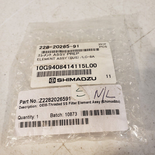 Shimadzu 228-20265-91 Assy Prep OEM Threaded SS Filter Element Assy
