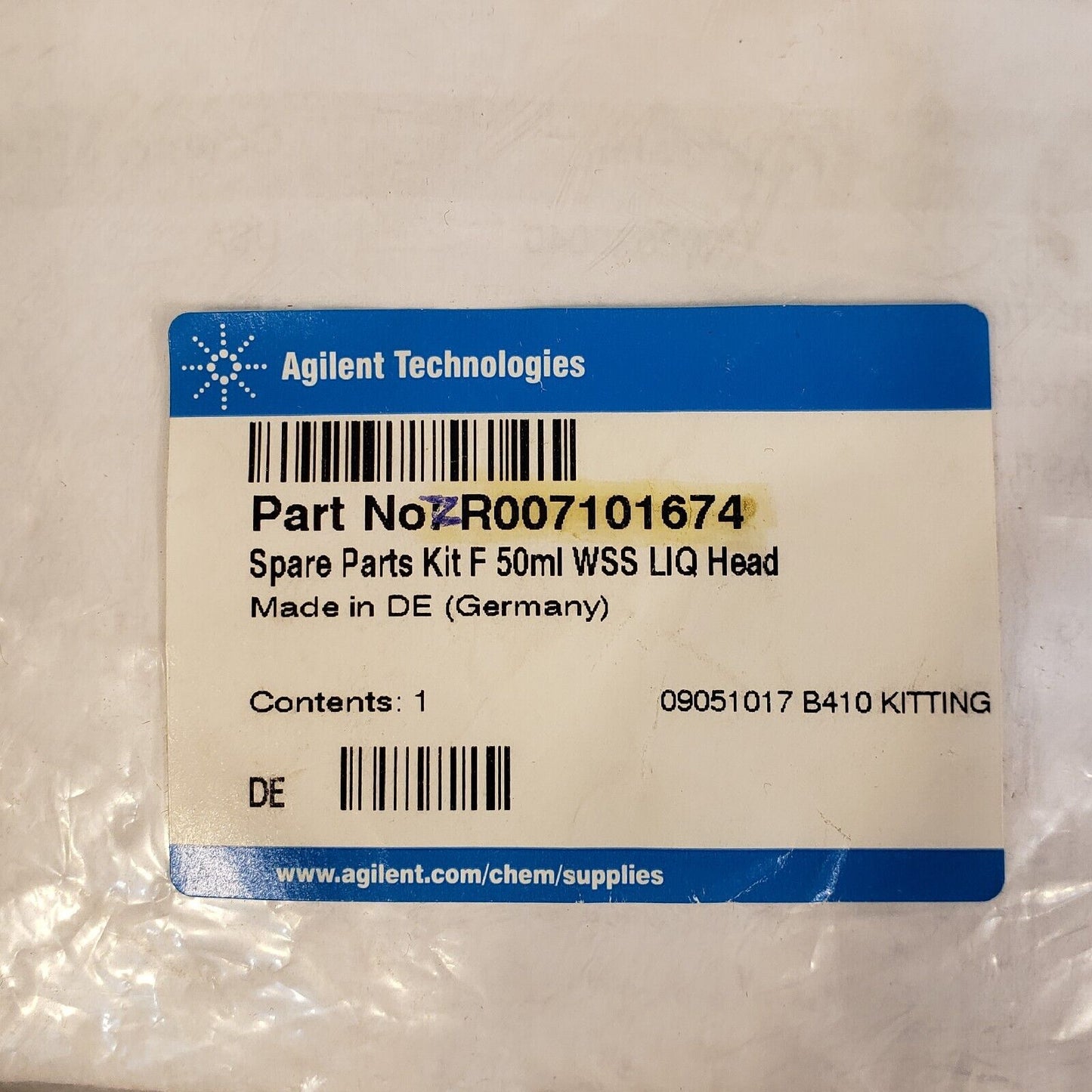 Agilent Technologies Spare Part Kit F 50ml WSS LIQ Head R007101674 TMP40866 HPLC