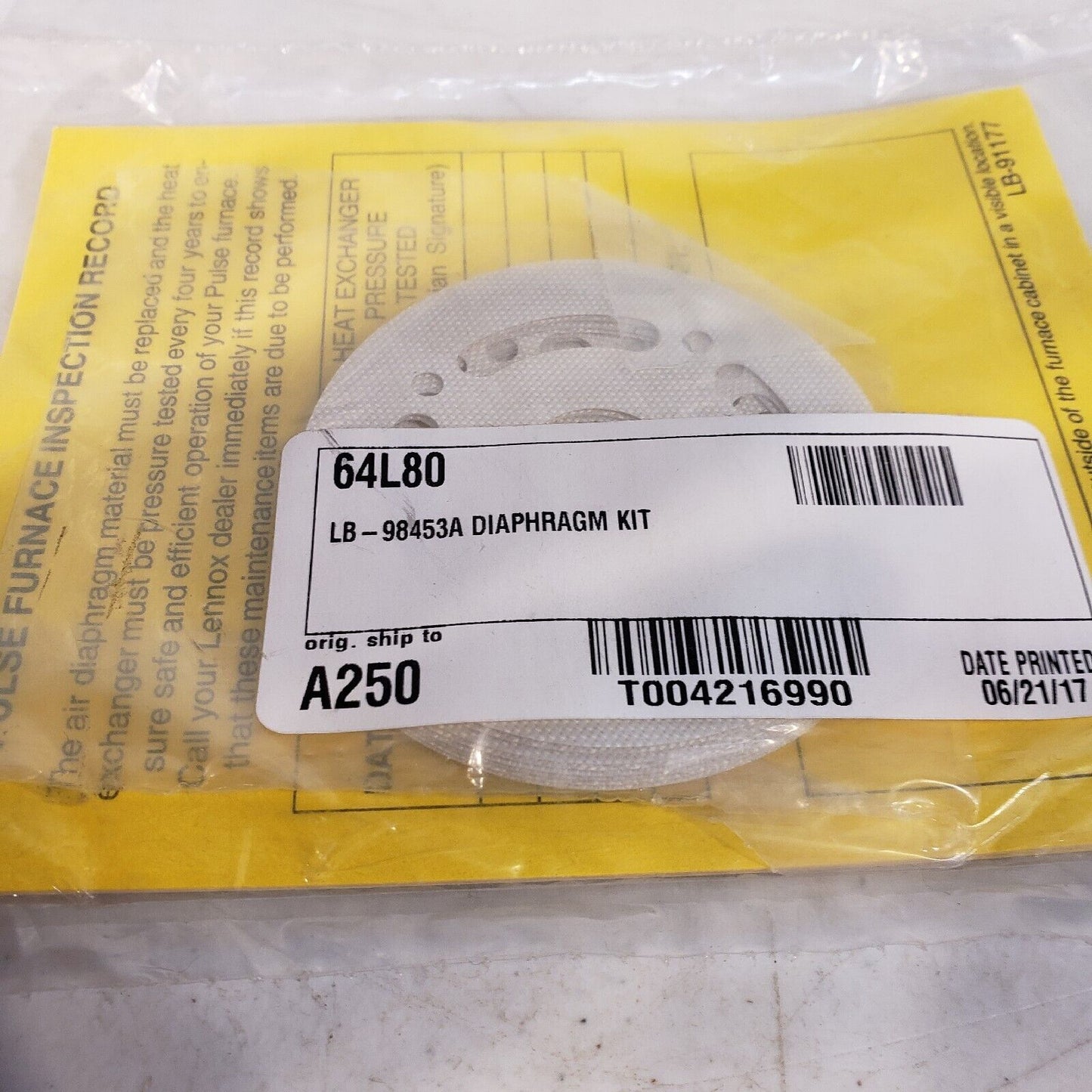 Lennox LB-98453A, Air Diaphragm Kit, 2-11/16" OD, For G14/G21, 10-Pack