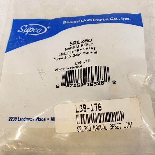 Supco SRL260 Manual Reset Limit Thermostat L39-176