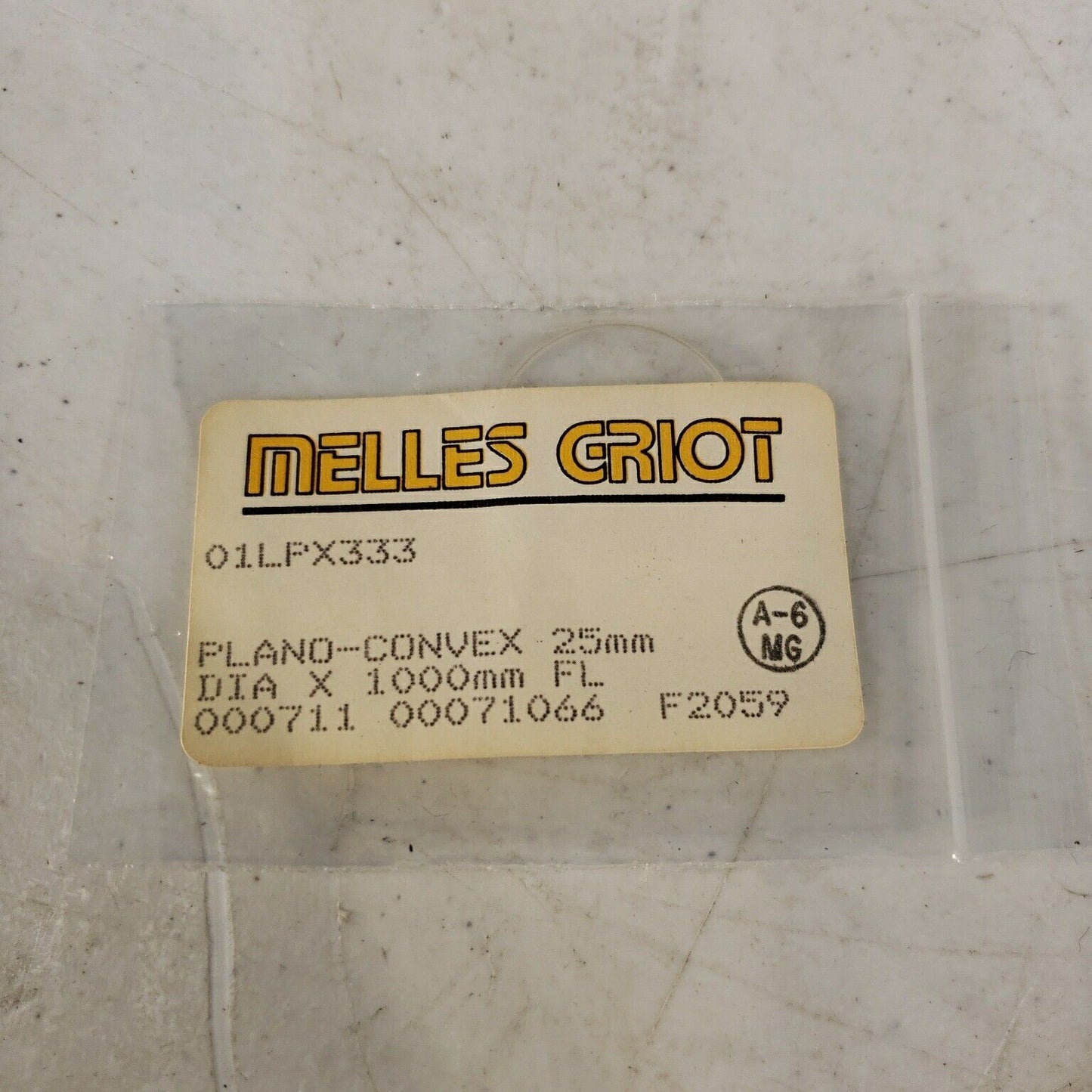 Melles Griot 01LPX333 Plano-Convex Lens 25mm Dia, 1000mm Focal Length