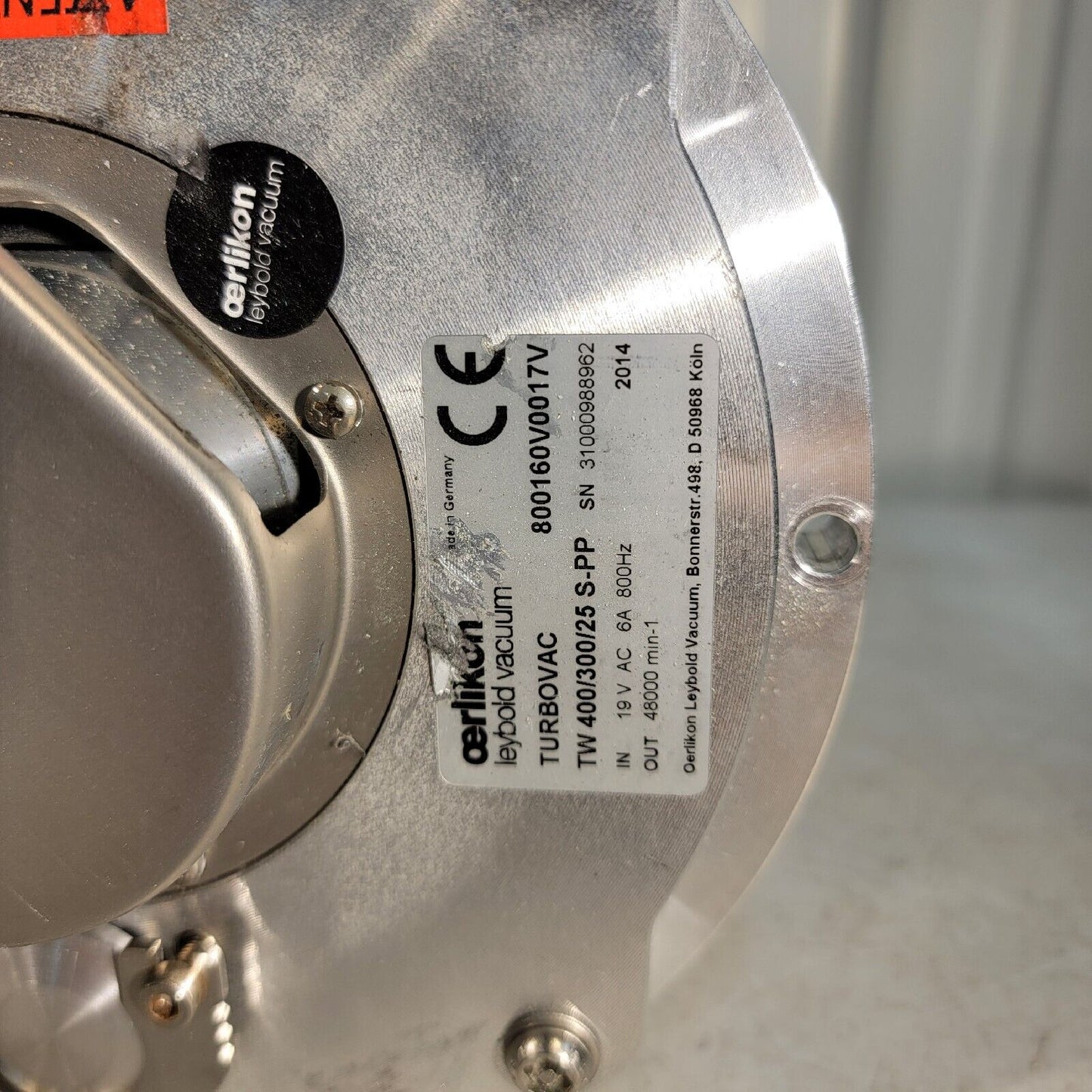 Oerlikon Leybold Turbovac TW 400/300/25S-PP Cartridge Pump Vacuum Pump 800160V00