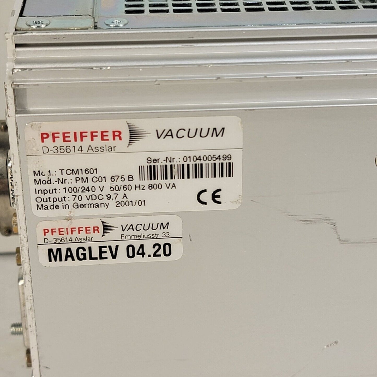 Pfeiffer TCM 1601 Maglev Turbo Molecular Pump Controller PM C01 675 B