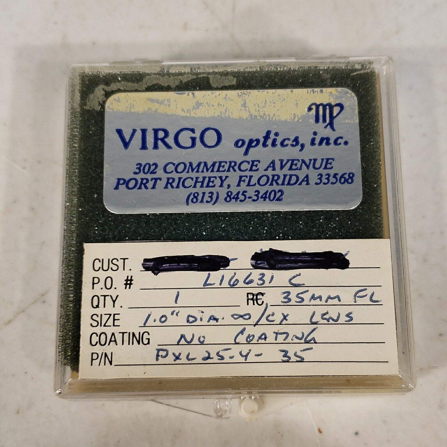 Virgo Optics 1" Dia 35mm Focal Length Spherical Lens No Coating