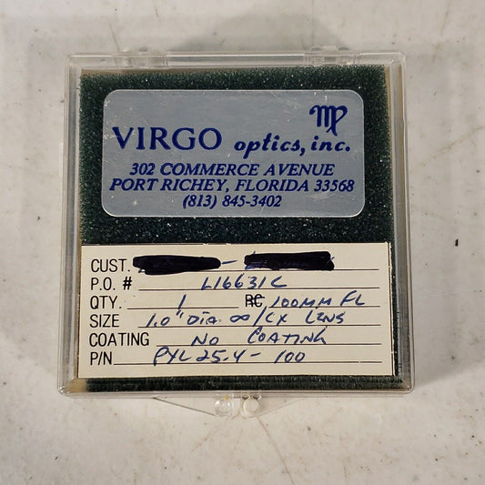 Virgo Optics 1" Dia 100mm Focal Length Spherical Lens No Coating