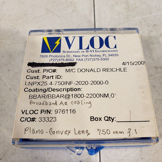 Vloc LNPX25.4-750INF-2020-2000-0 Plano Convex Lens 1" OD 976116