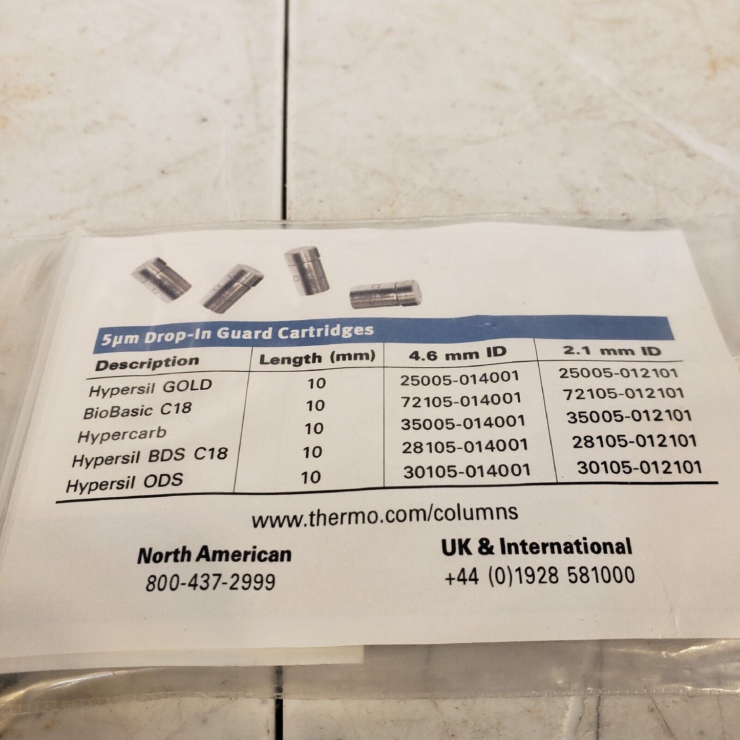 Thermo Fisher Betasil Silica 100 5UM 10x2.1mm Drop-in Guards 4 Pack HPLC