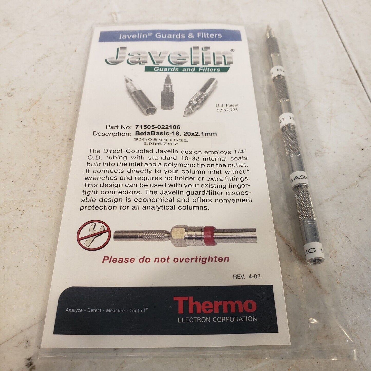 Thermo Fisher BetaBasic 18 20x2.1mm Javelin Guards 4 Pack HPLC