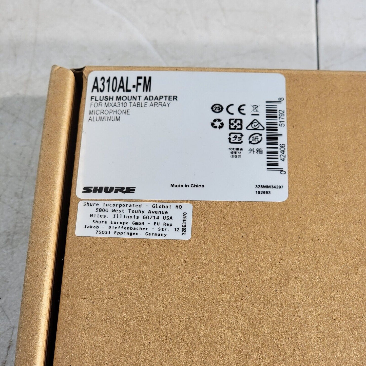 Shure A310AL-FM Flush Mount Adapter for MCA310 Table Array Microphone Aluminum
