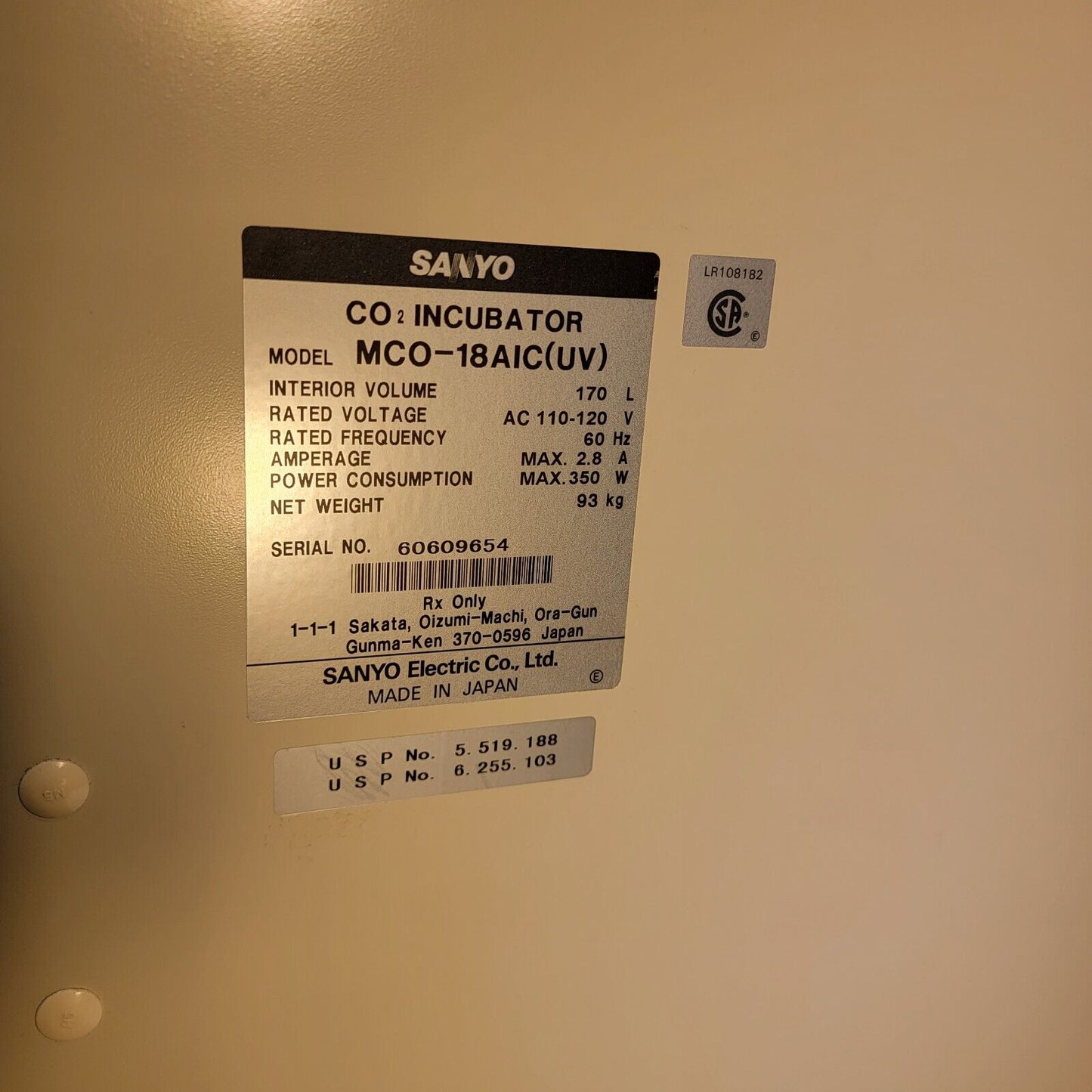 Sanyo MCO-18AIC(UV) CO2 Air Jacketed Incubator UV IR Sensor - Tested