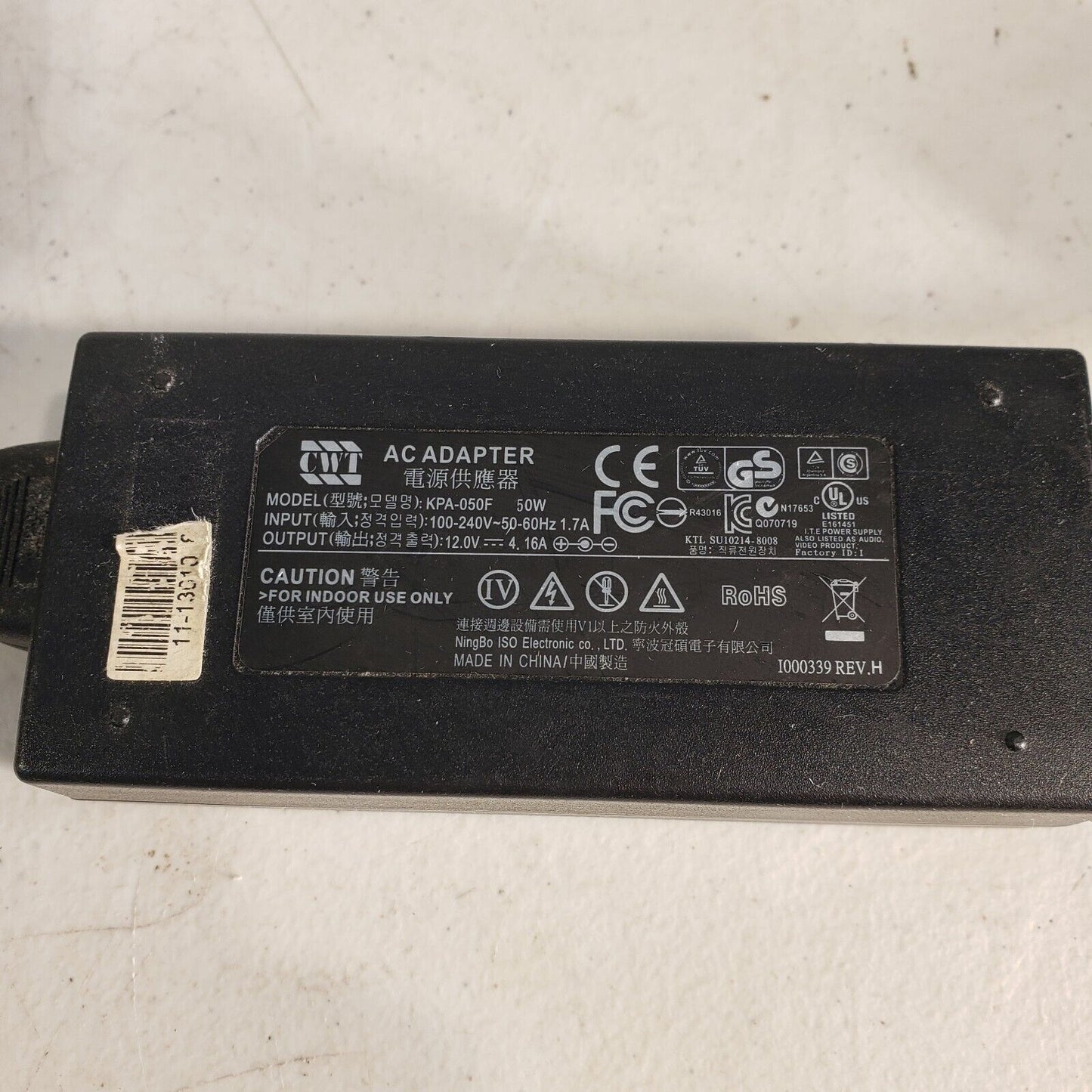 CWT KPA-050F AC Adapter 12V 4.16A Output 2 Prong Insert Cable