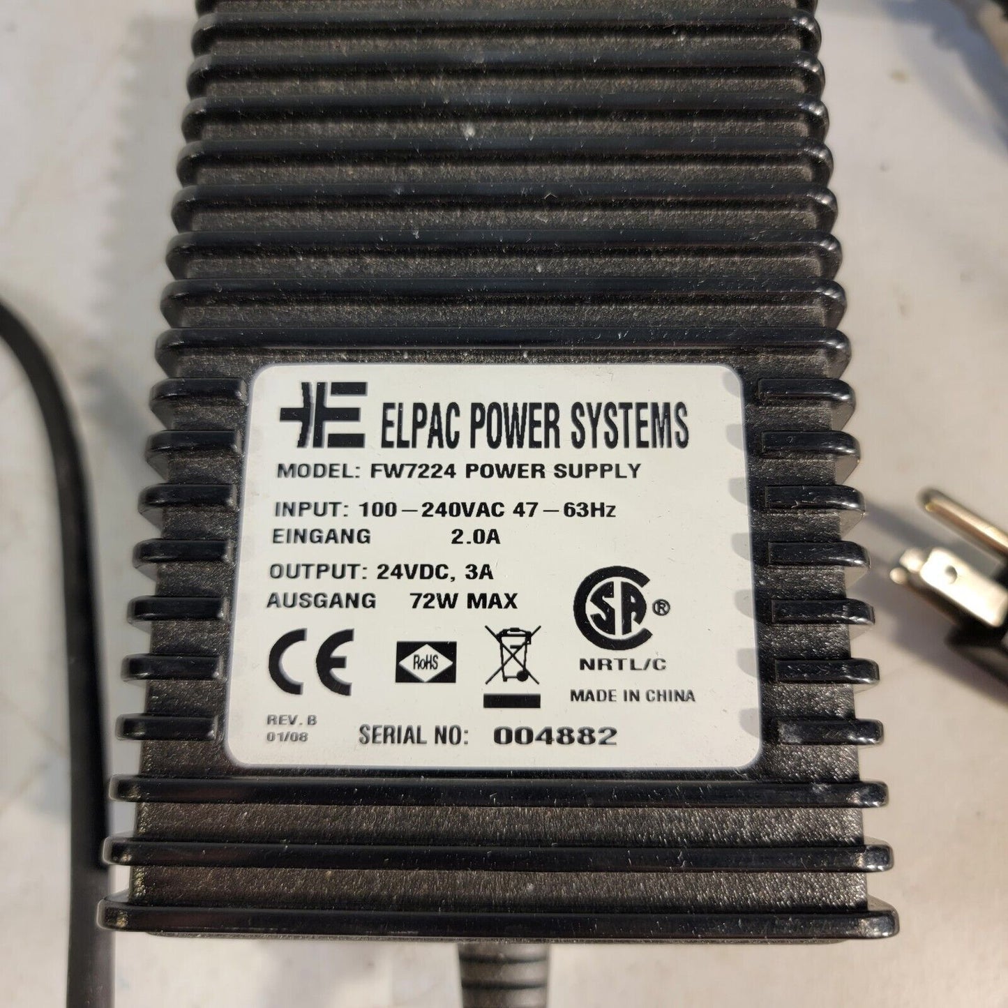 Elpac Power Systems FW7224 Power Supply 100-240Vac 2.0A 24VDC, 3A Output