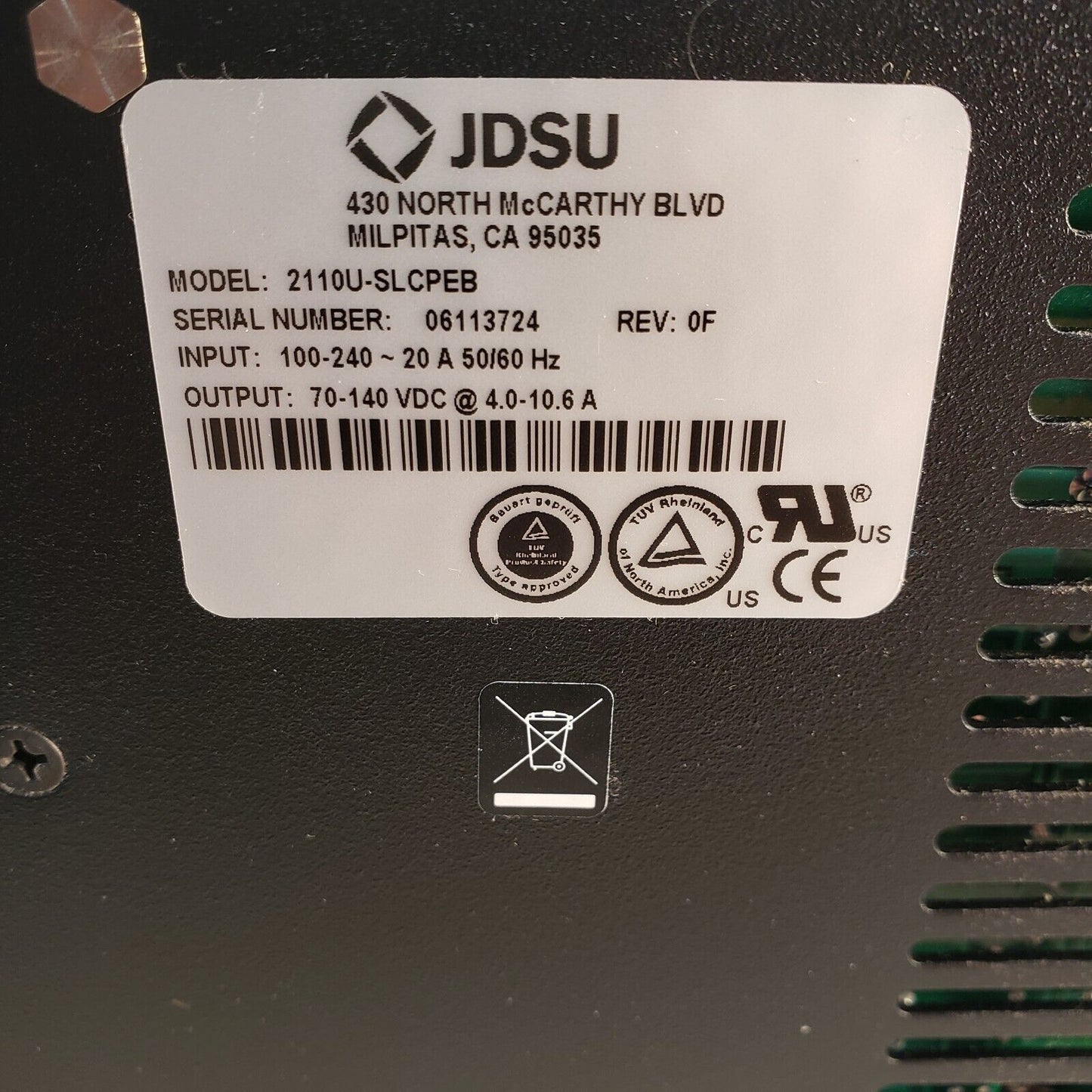 JDS Uniphase Ultra Laser 2218-010SLCPEB w/ Power Supply Controller 2110U-SLCPEB