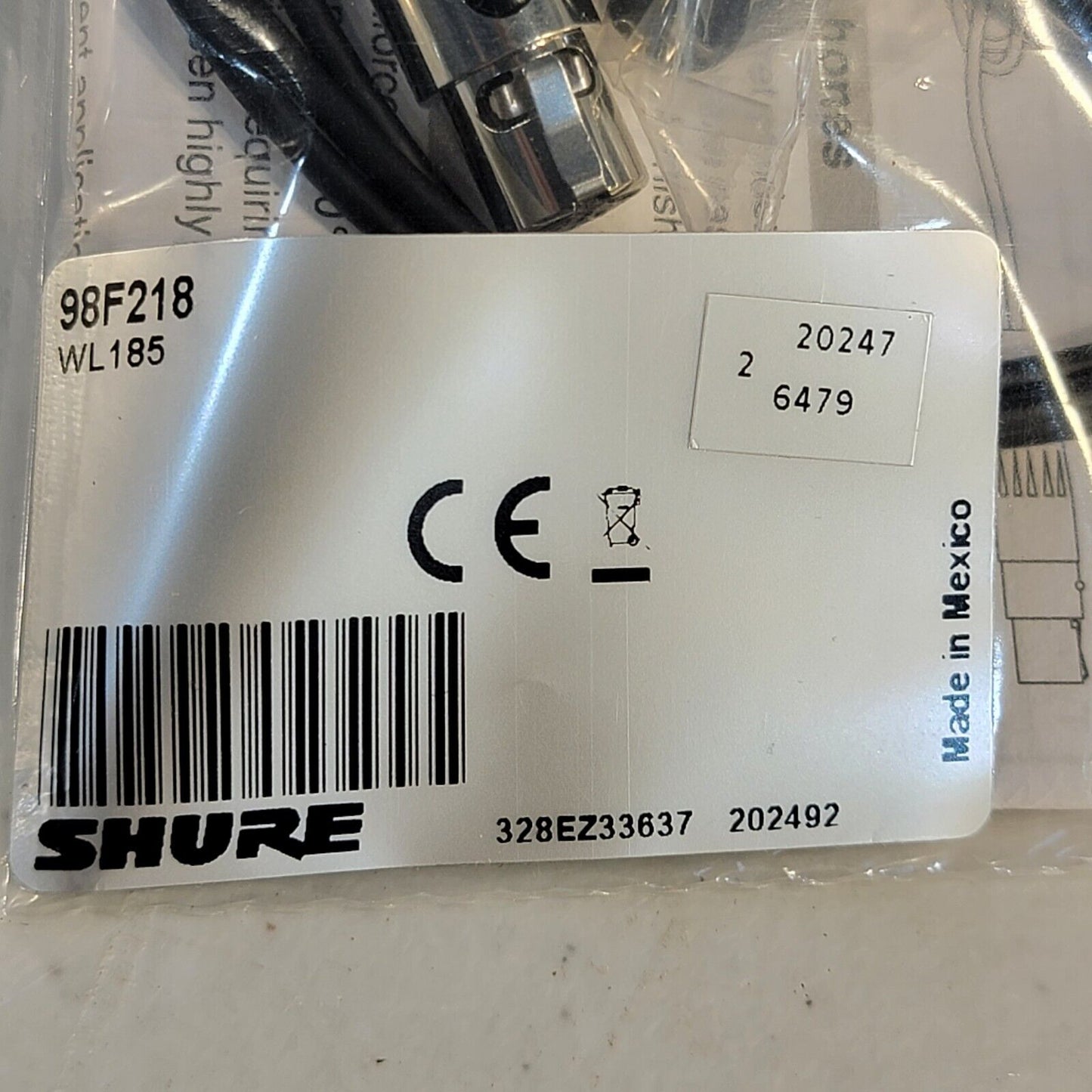 Shure WL185 Lavalier Condenser Microphone Unit Black Wireless Professional Clip