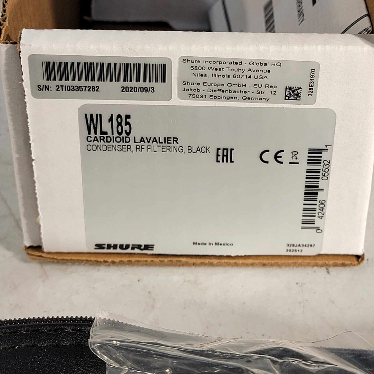 Shure WL185 Lavalier Condenser Microphone Unit Black Wireless Professional Clip