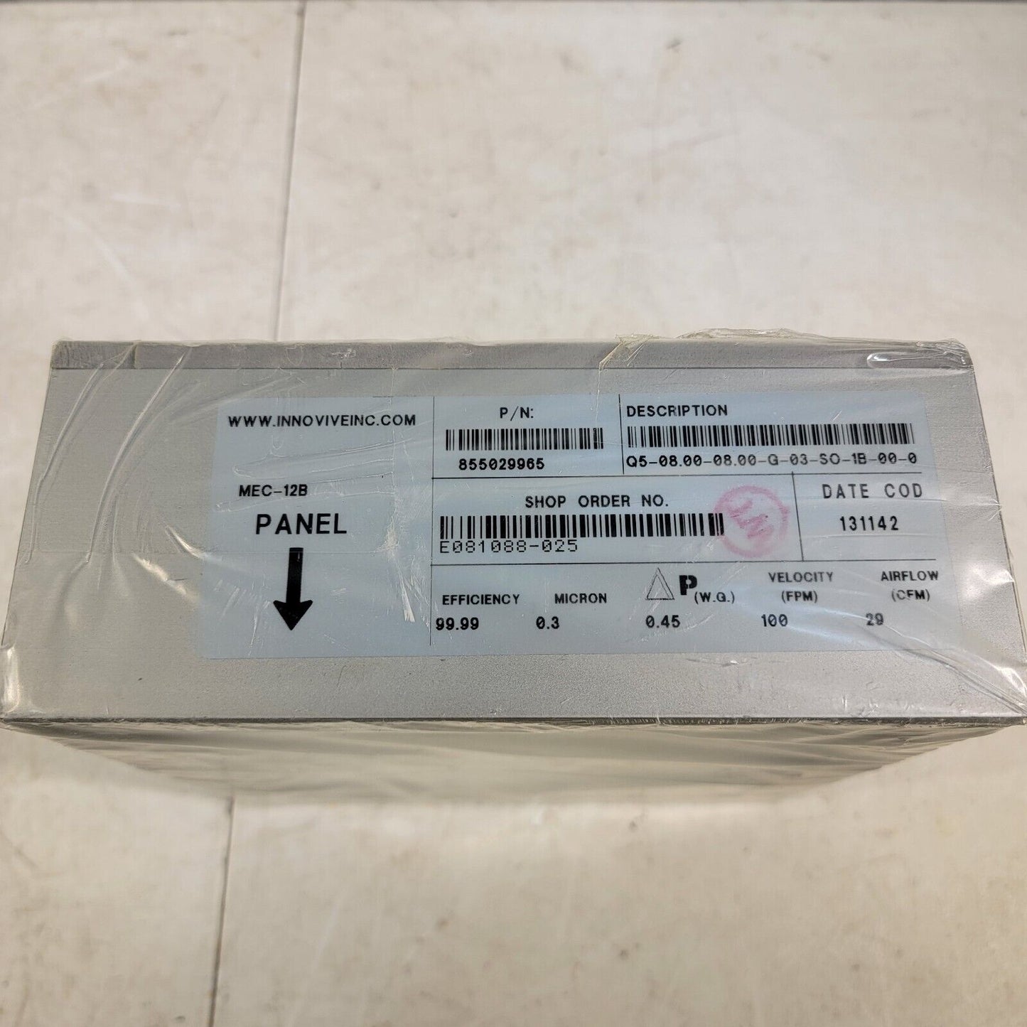 Innovive Inc HEPA Filer 855029965 MEC-12B Q5-08.00-G-03-SO-1B 100 FPM 0.3 Micron