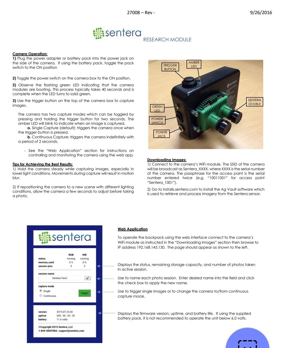 Sentera 21900-00 10MP D4K Dual Imager Sensor Drone Payload Ag Research