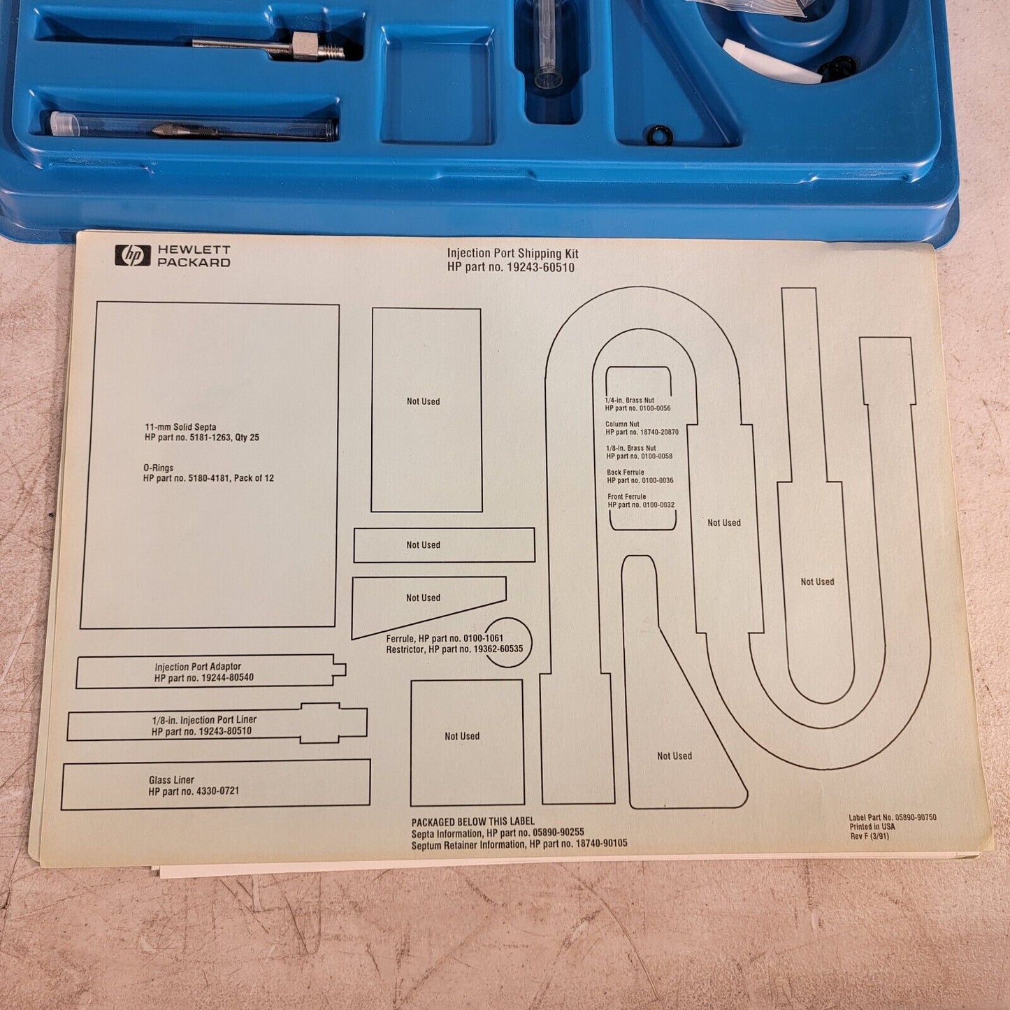Hewlett Packard HP Agilent Injection Port Shipping Kit 19243-60510 19244-80540