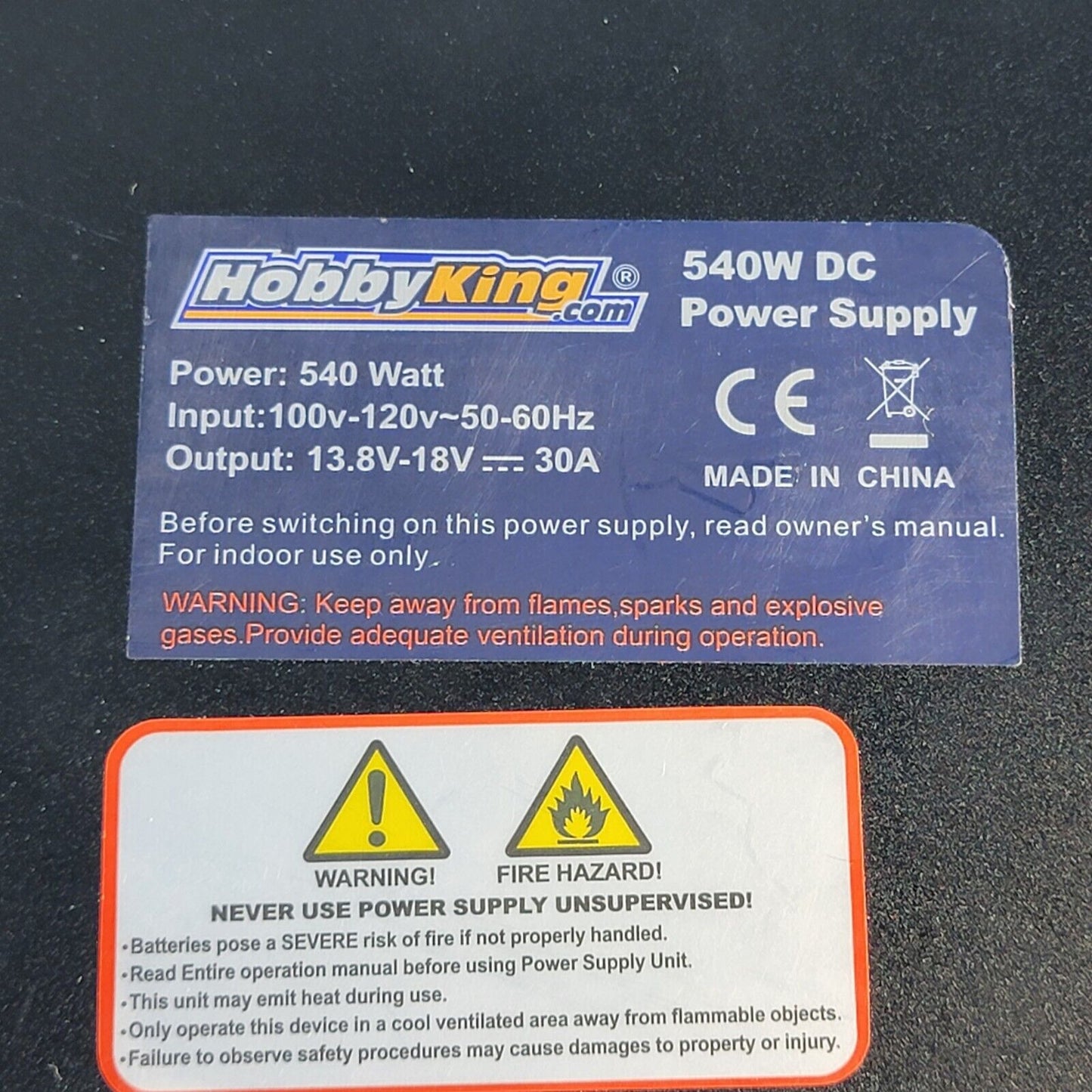 HobbyKing 540w 100~120v Power Supply 13.8v~18v - 30amp Output