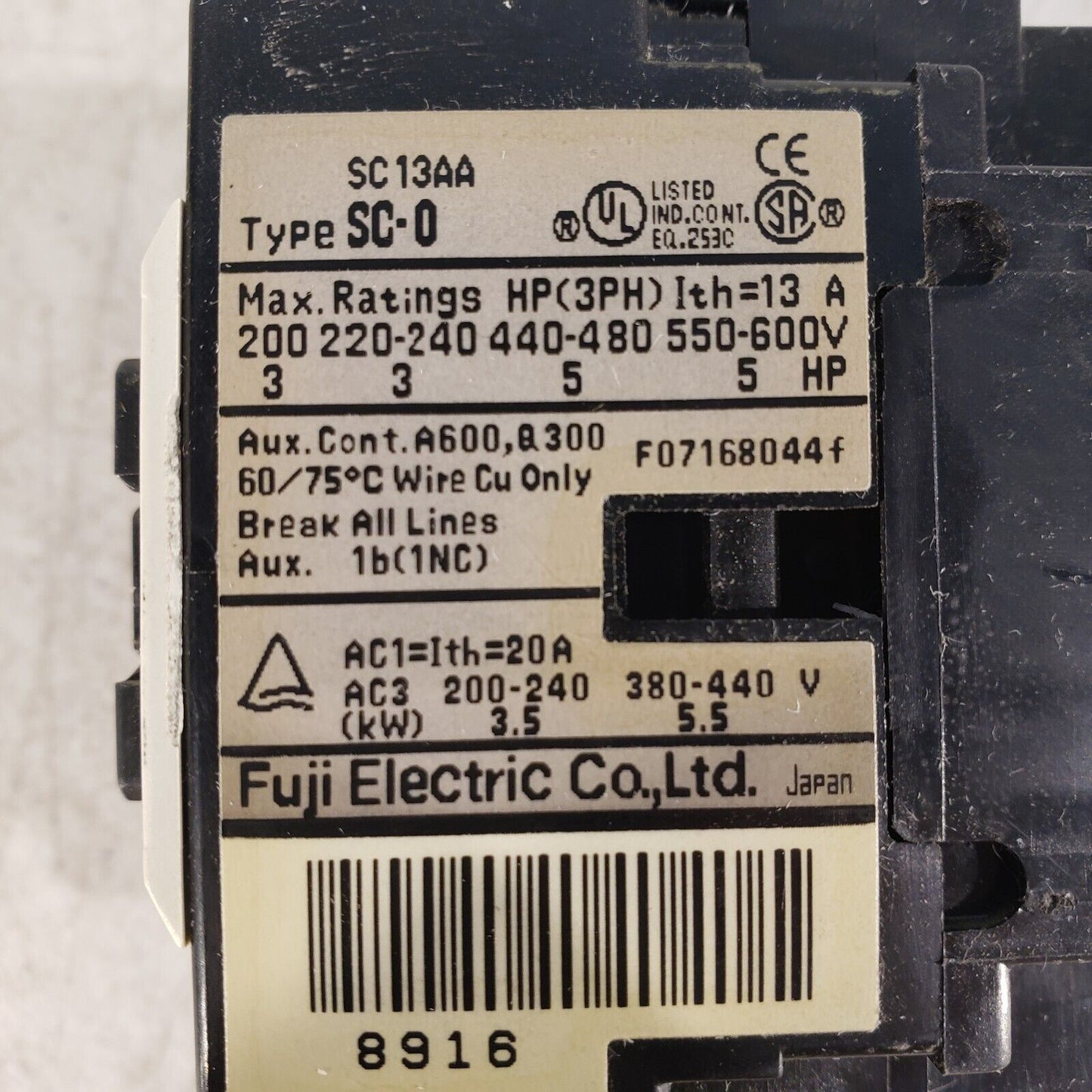 StraPack 0720-110096 Magnetic Switch, SC-0, 100V, 3a1b, For RQ-8, Fuji Electric