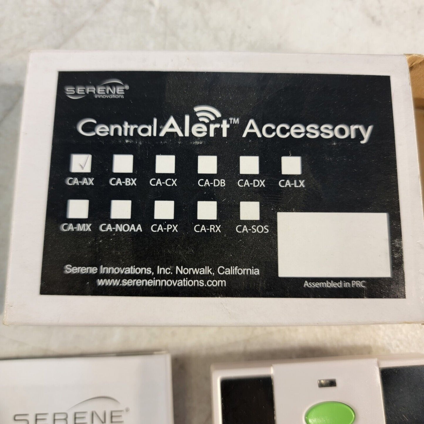 Serene Central Alert Audio Alarm Sensor New in Box CA-AX