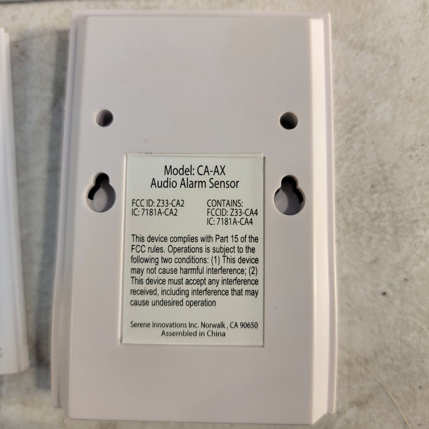 Serene Central Alert Audio Alarm Sensor New in Box CA-AX
