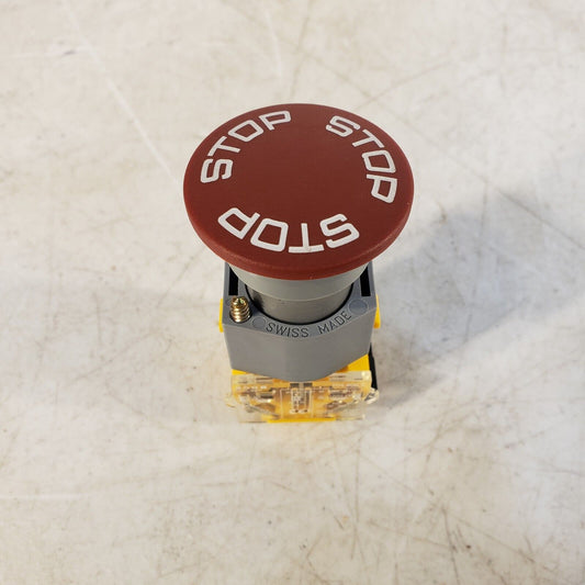 Heavy Pilot Duty 704.900.4 Red "STOP" Mushroom Button 600 VAC Max 10A Swiss Made
