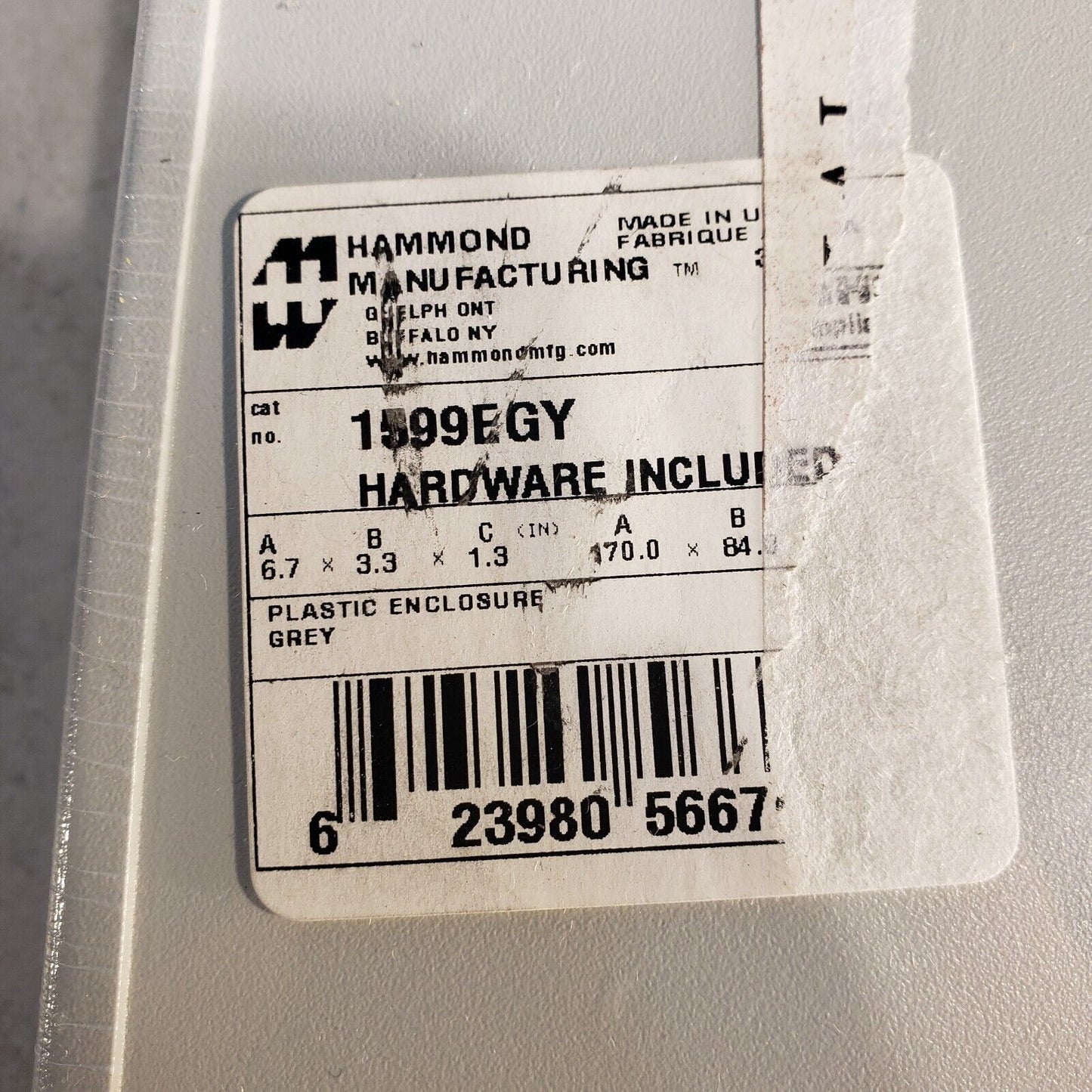 Hammond Manufacturing 1599EGY Plastic Project Box, Gray 6.7in X 3.3in X 1.3in