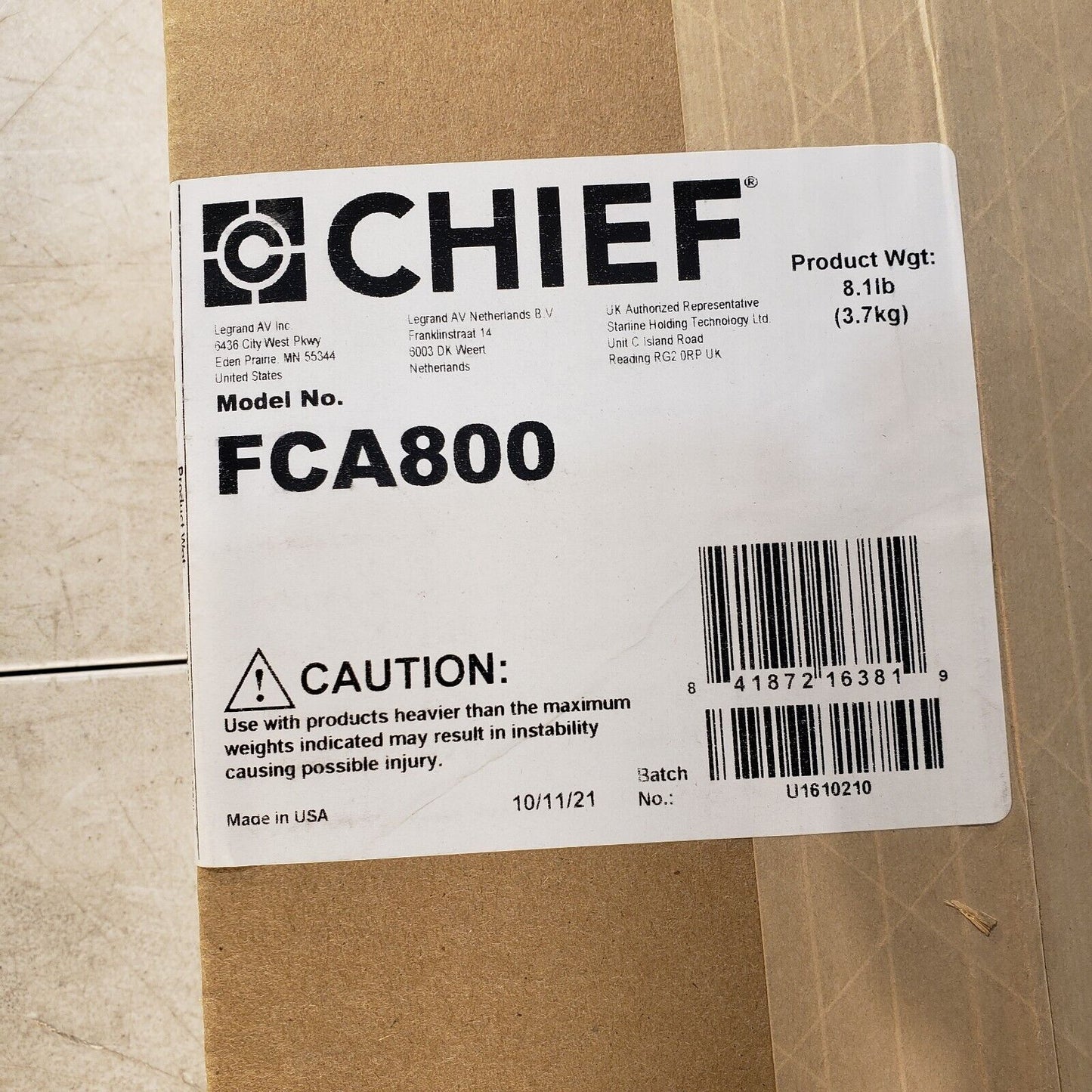 Chief FCA800 Fusion 8" Above/Below Shelf for Large Displays
