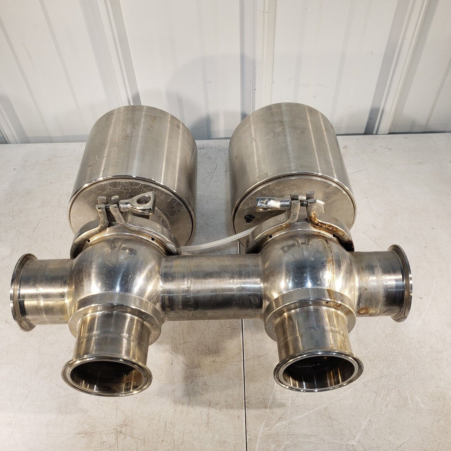 Pair Of Definox DCX3 Flow Control Valves w/ Custom Tri Clamp 3" Fittings SS