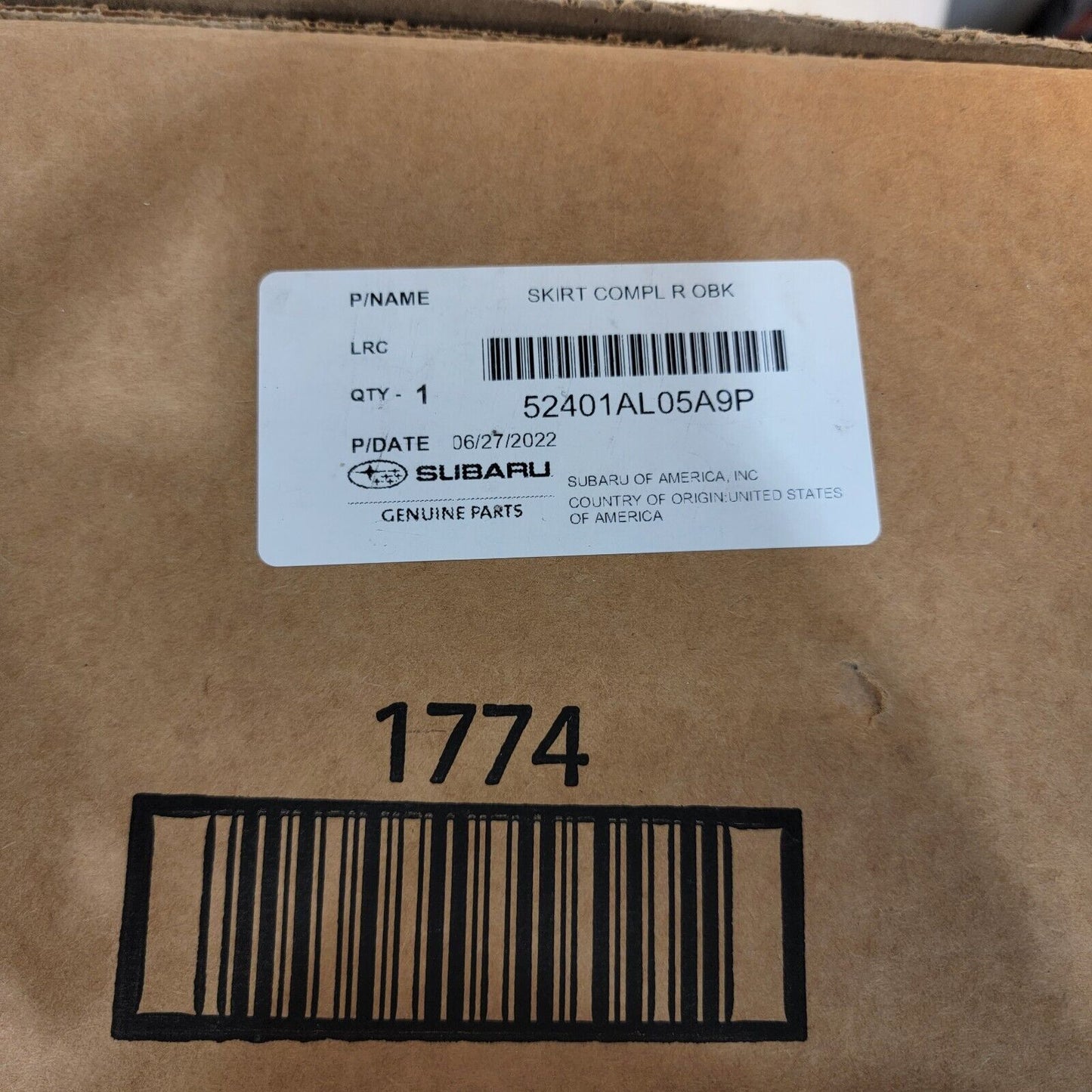 OEM NEW 2016-2019 Subaru Outback Rear Body Panel Complete Skirt 52401AL05A9P