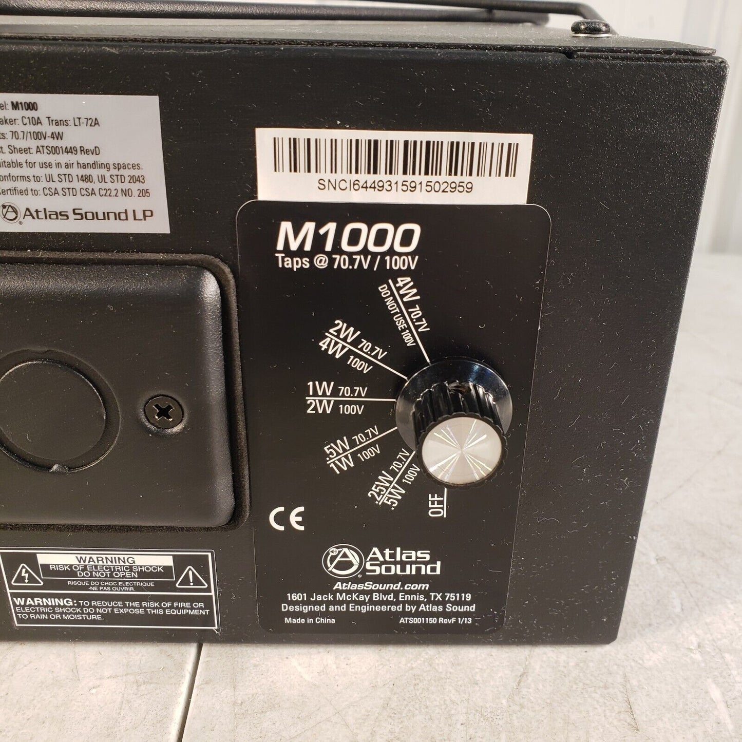 Atlas Sound M1000 8-inch Dual Cone Masking Speaker, C10A Speaker, Lt-72A Trans.