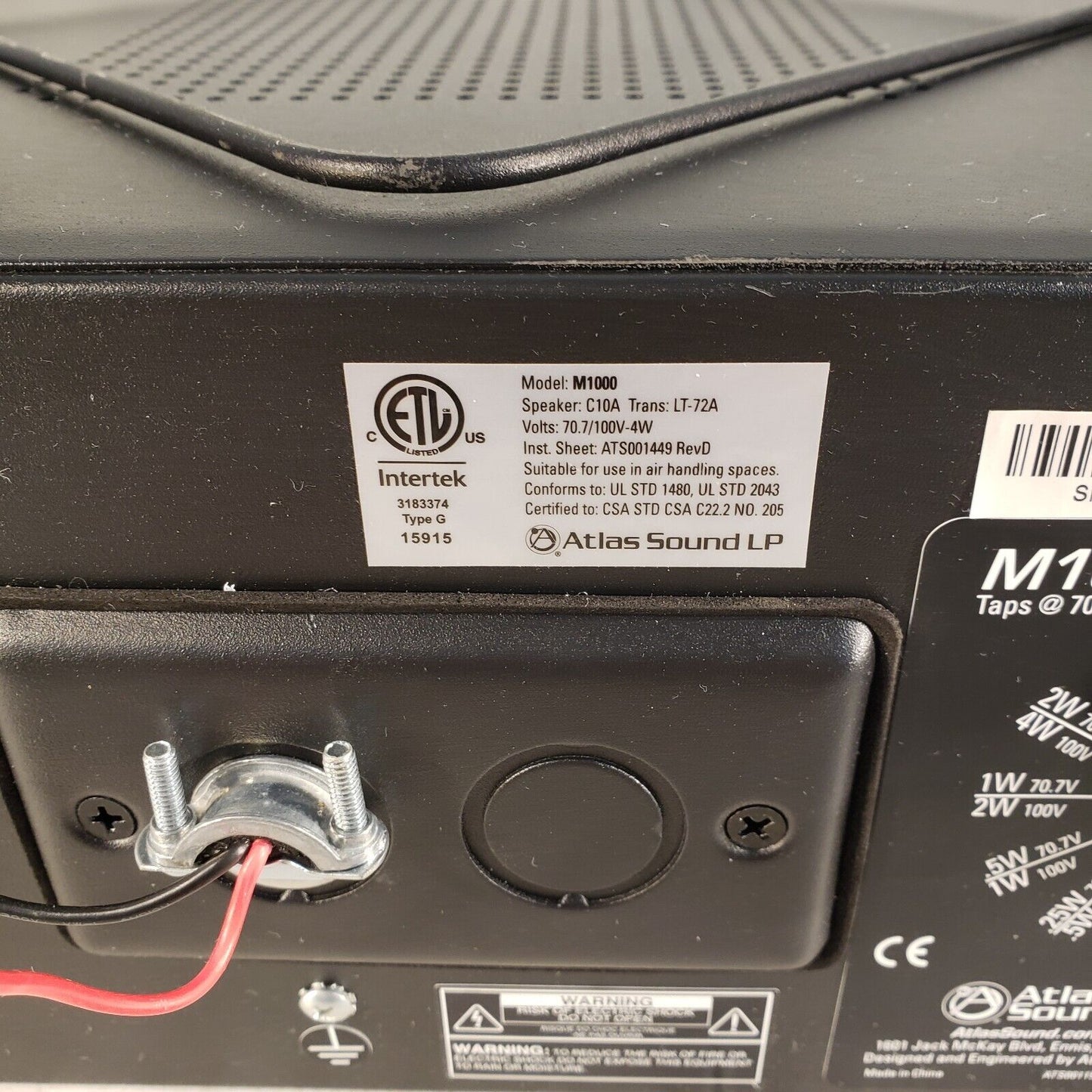 Atlas Sound M1000 8-inch Dual Cone Masking Speaker, C10A Speaker, Lt-72A Trans.