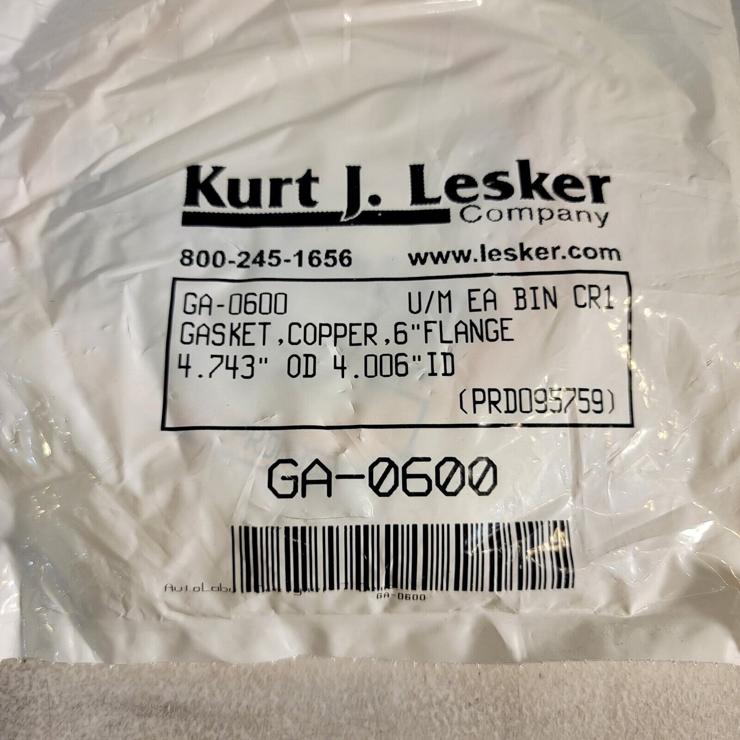 Kurt Lesker Copper Gasket DN100CF 6" CF Flange 4.743" OD 4.006" ID GA-0060