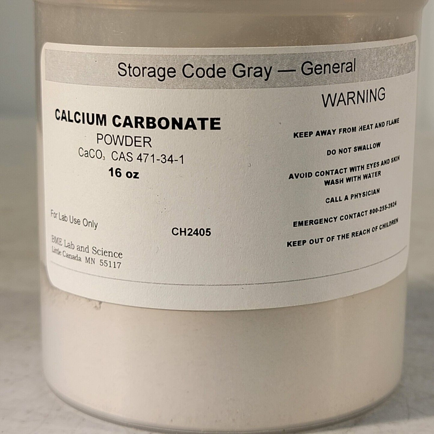 Calcium Carbonate CaCO3 97% ACS Grade Powder 16 Oz in Bottle CAS 471-34-1