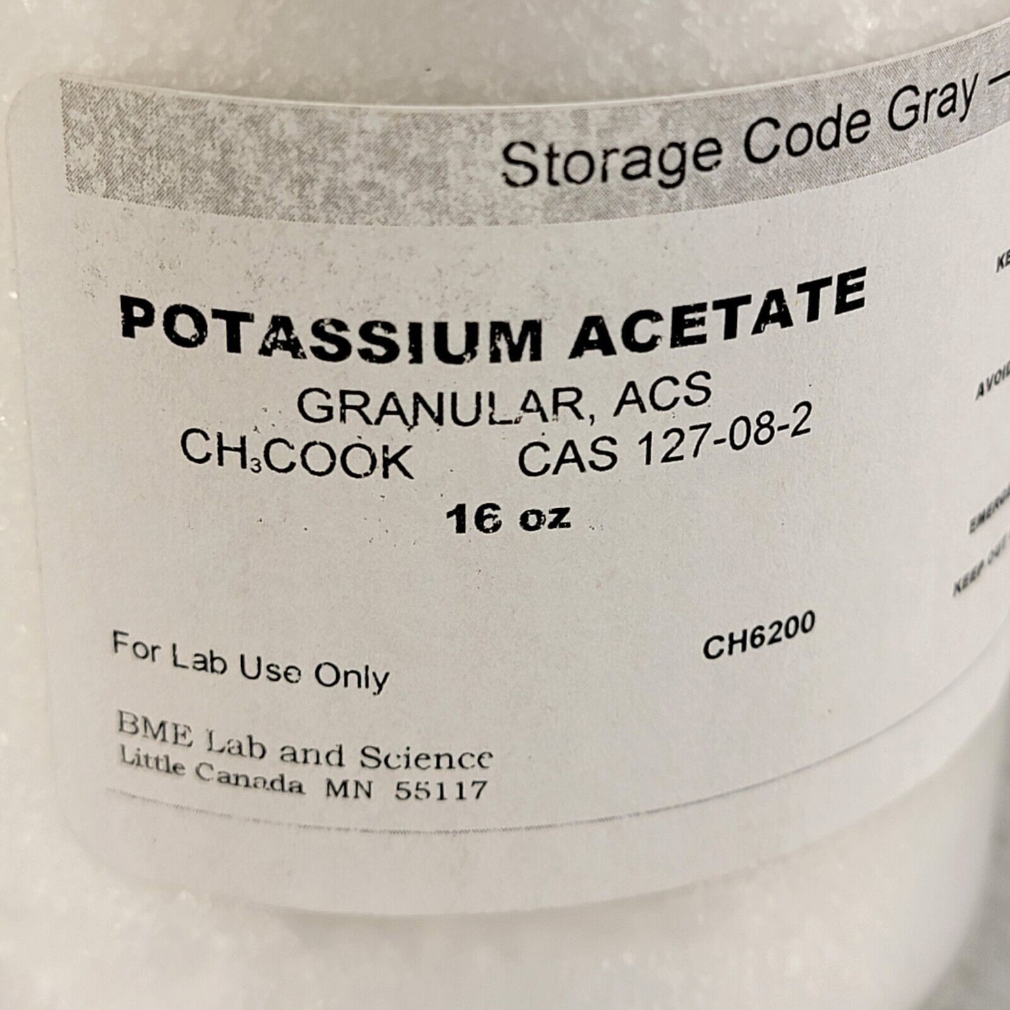 Potassium Acetate CH3COOK Granular ACS 99% 16 Oz CAS 127-08-2 in Bottle