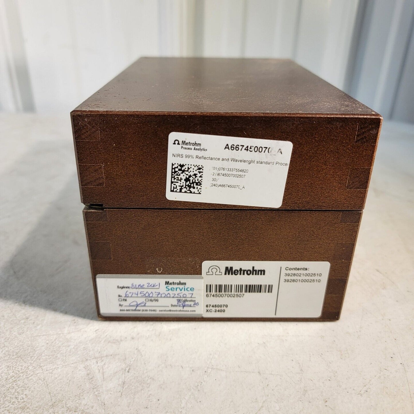 Metrohm NIRS Process XC-2400 Reflectance and Wavelength Standards w/ Cal File