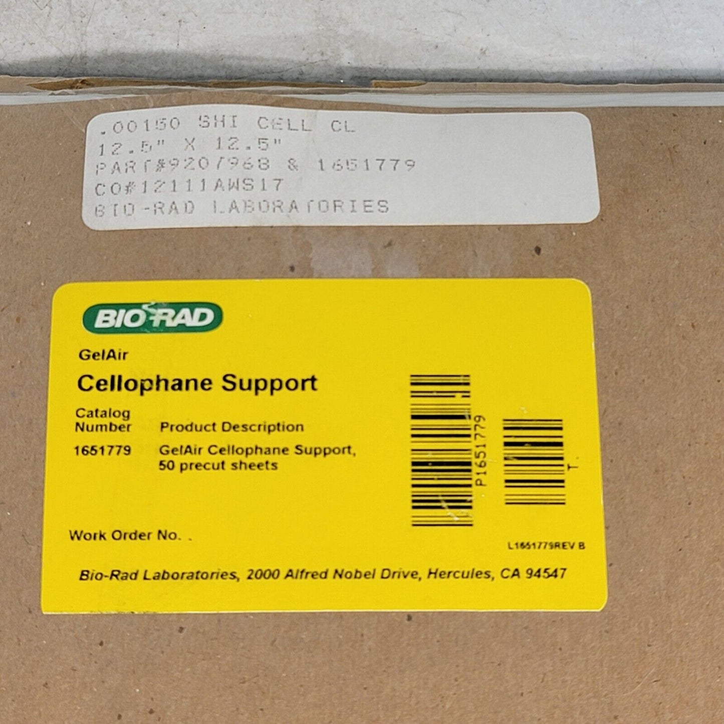 Bio-Rad 1651779 Cellophane Support GelAir 50 Precut Sheets .00150 12.5x12.5"